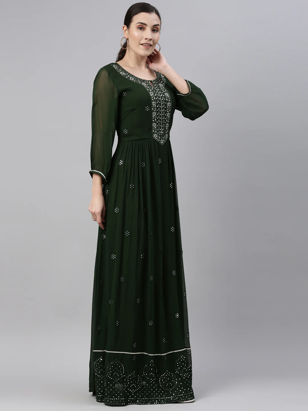 Neerus Green Color Georgette Fabric Kurta - Image 13