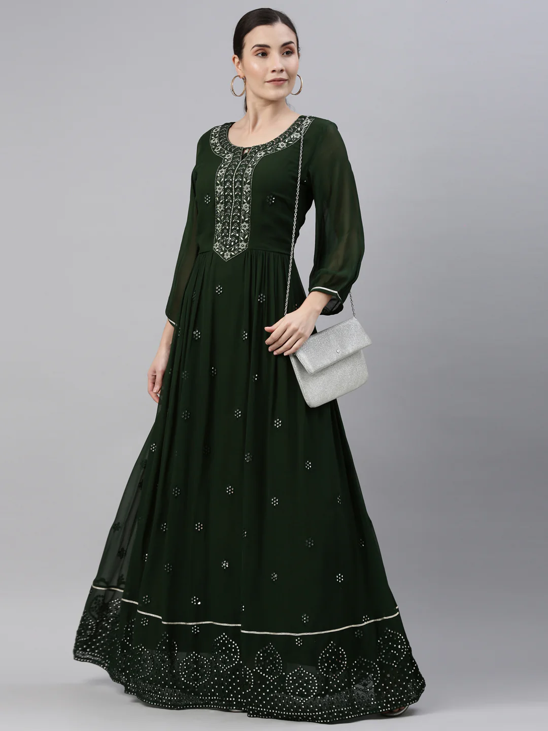 Neerus Green Color Georgette Fabric Kurta - Image 23