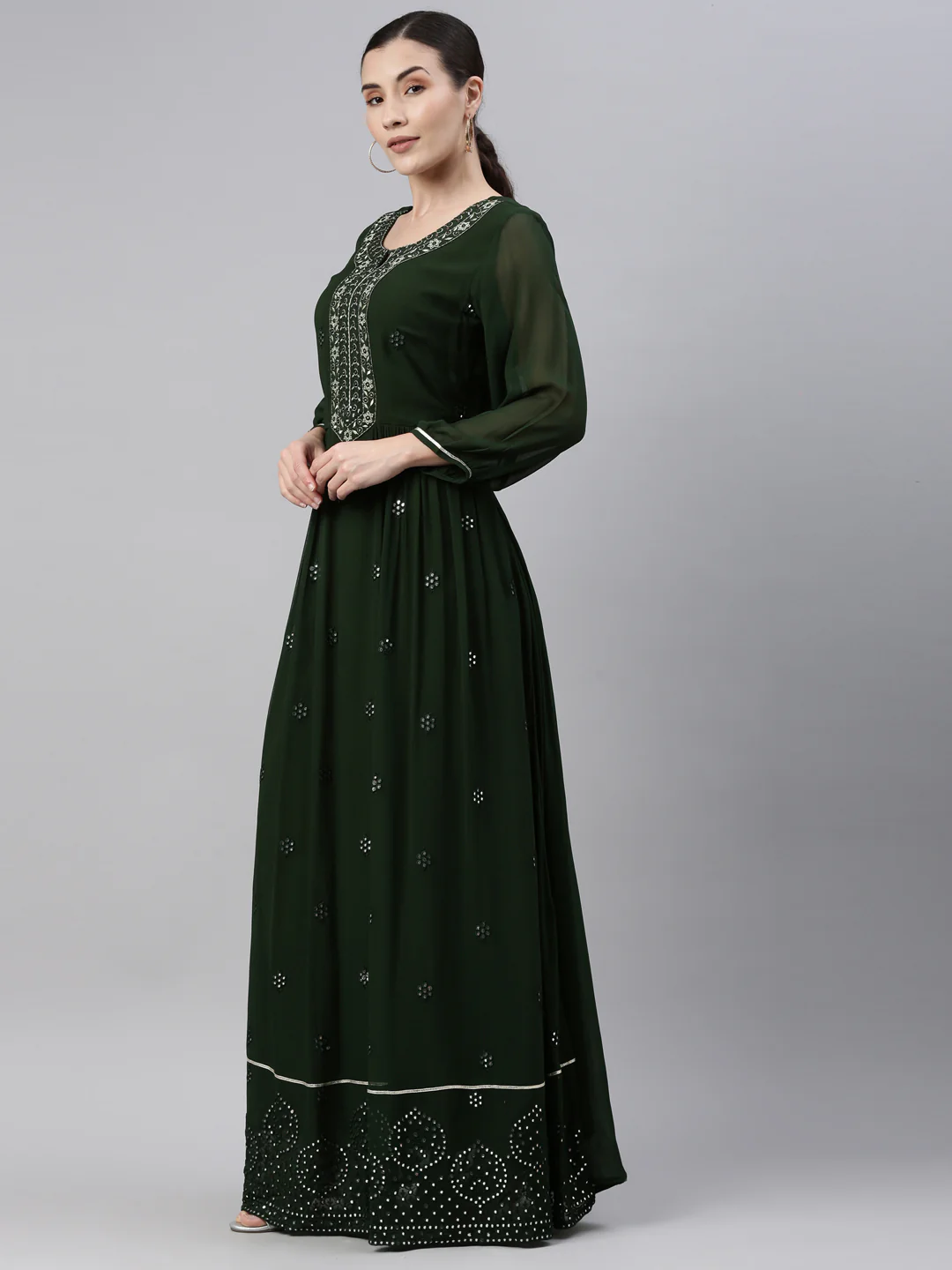 Neerus Green Color Georgette Fabric Kurta - Image 3