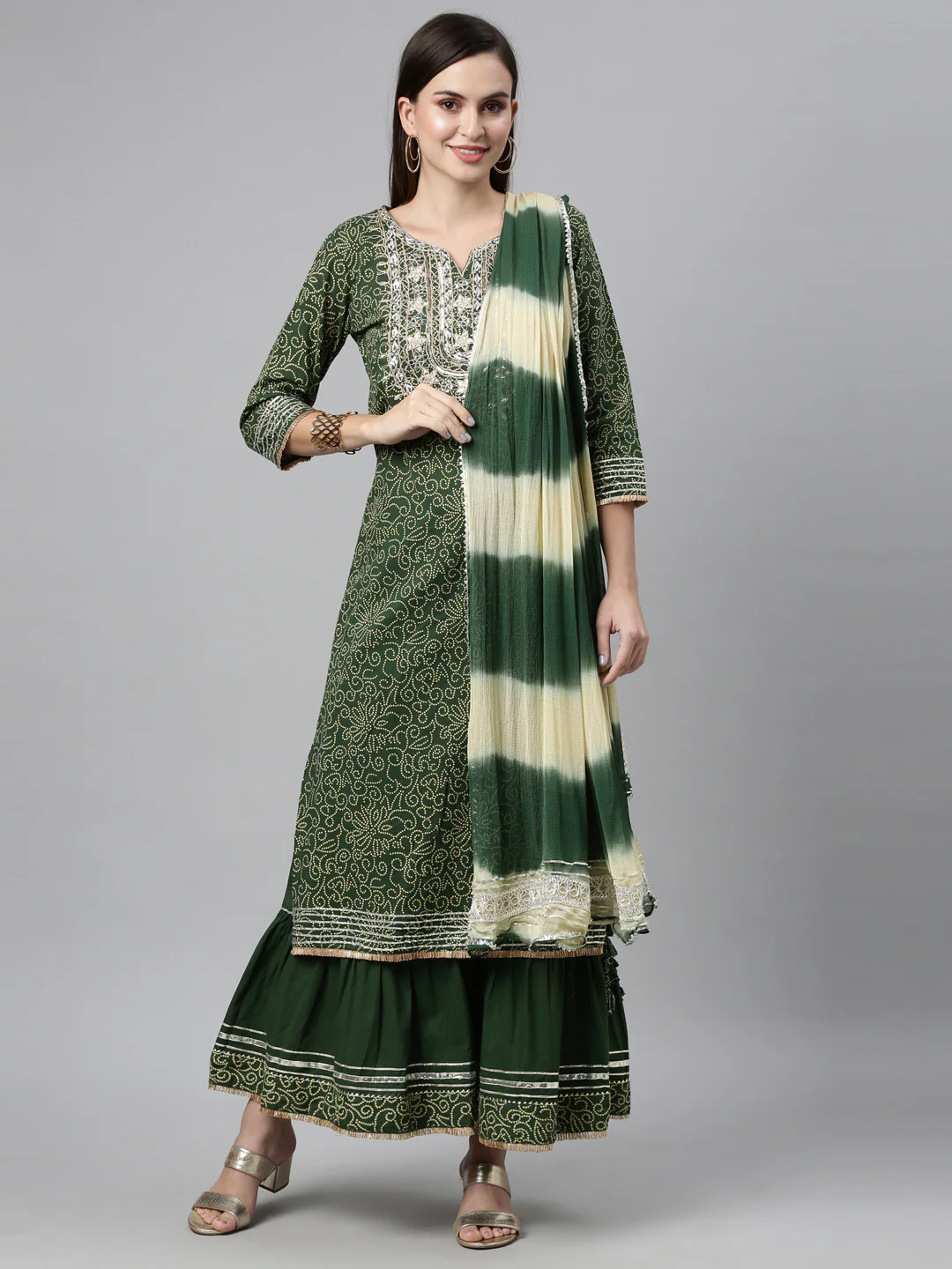Neerus Green Color Jute Cotton Fabric Kurta Sets With Dupatta - Image 6