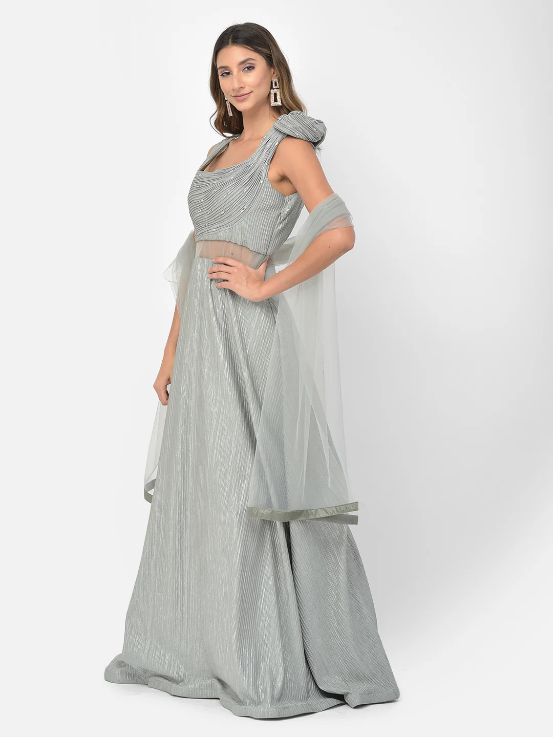Neerus Green Color Lycra Fabric Gown - Image 2