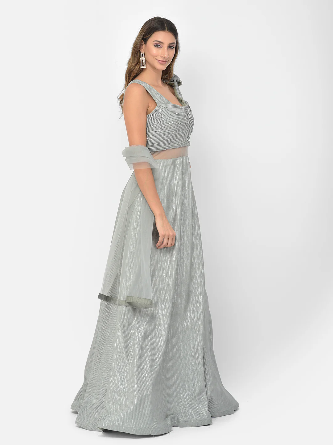 Neerus Green Color Lycra Fabric Gown - Image 3