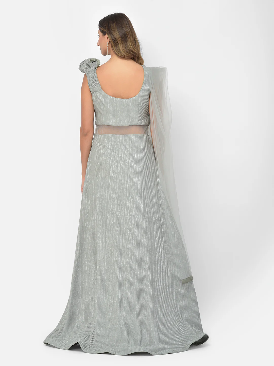 Neerus Green Color Lycra Fabric Gown - Image 4