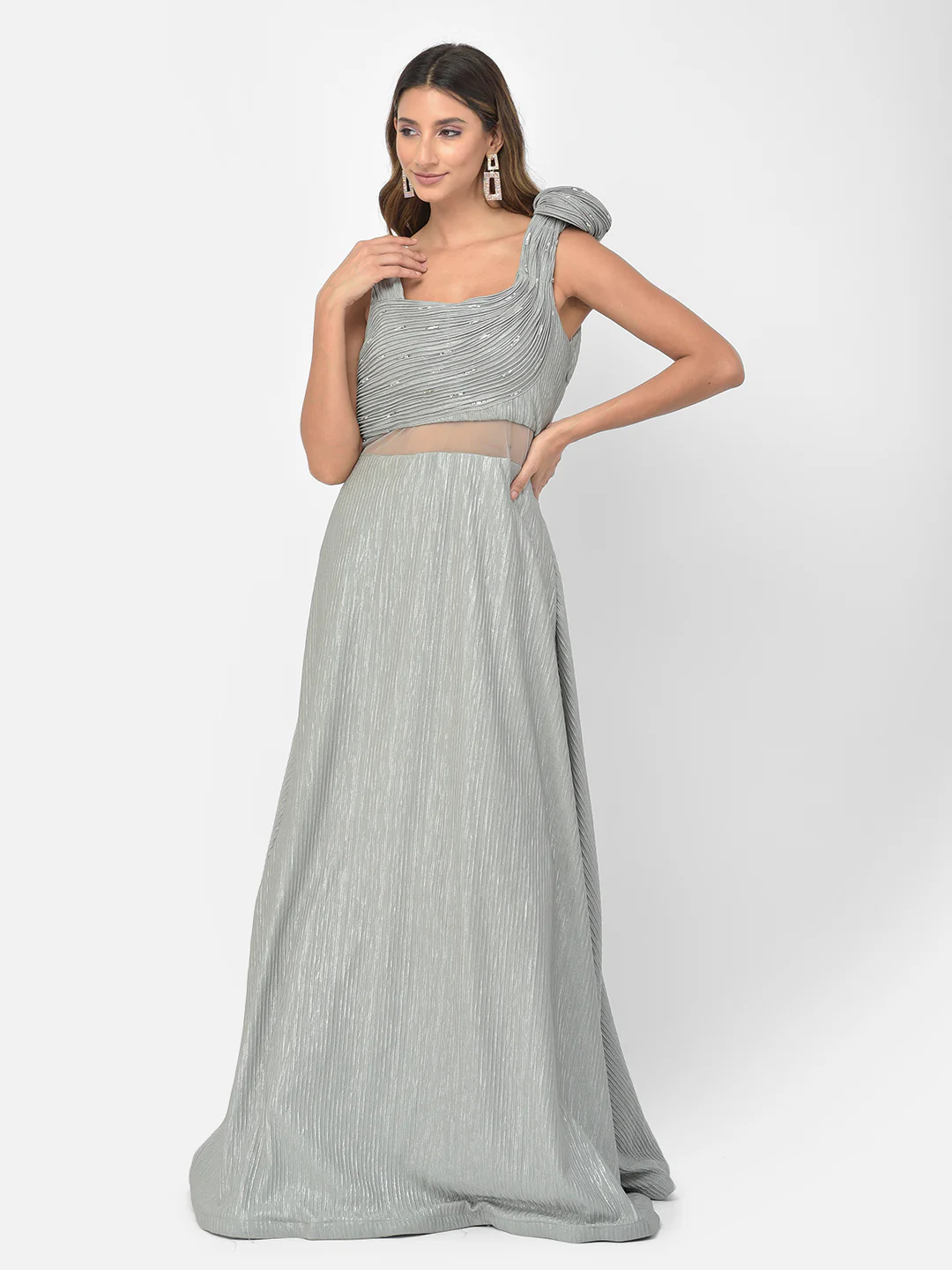Neerus Green Color Lycra Fabric Gown - Image 7
