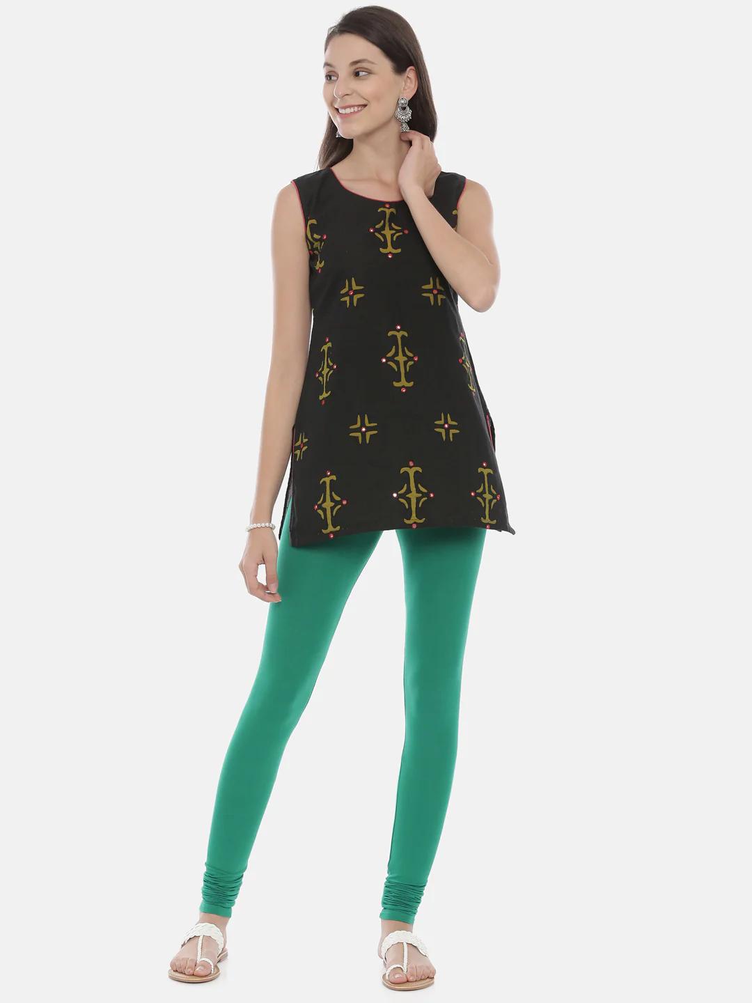 Neerus Green Color Lycra Fabric Leggings - Image 23