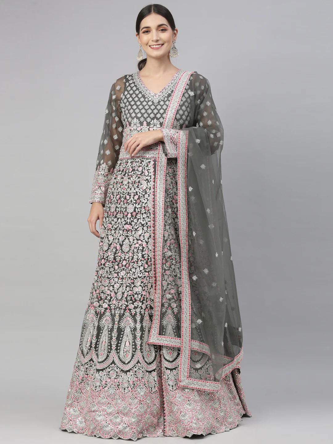 Neerus Green Color Nett Fabric Gown - Image 2