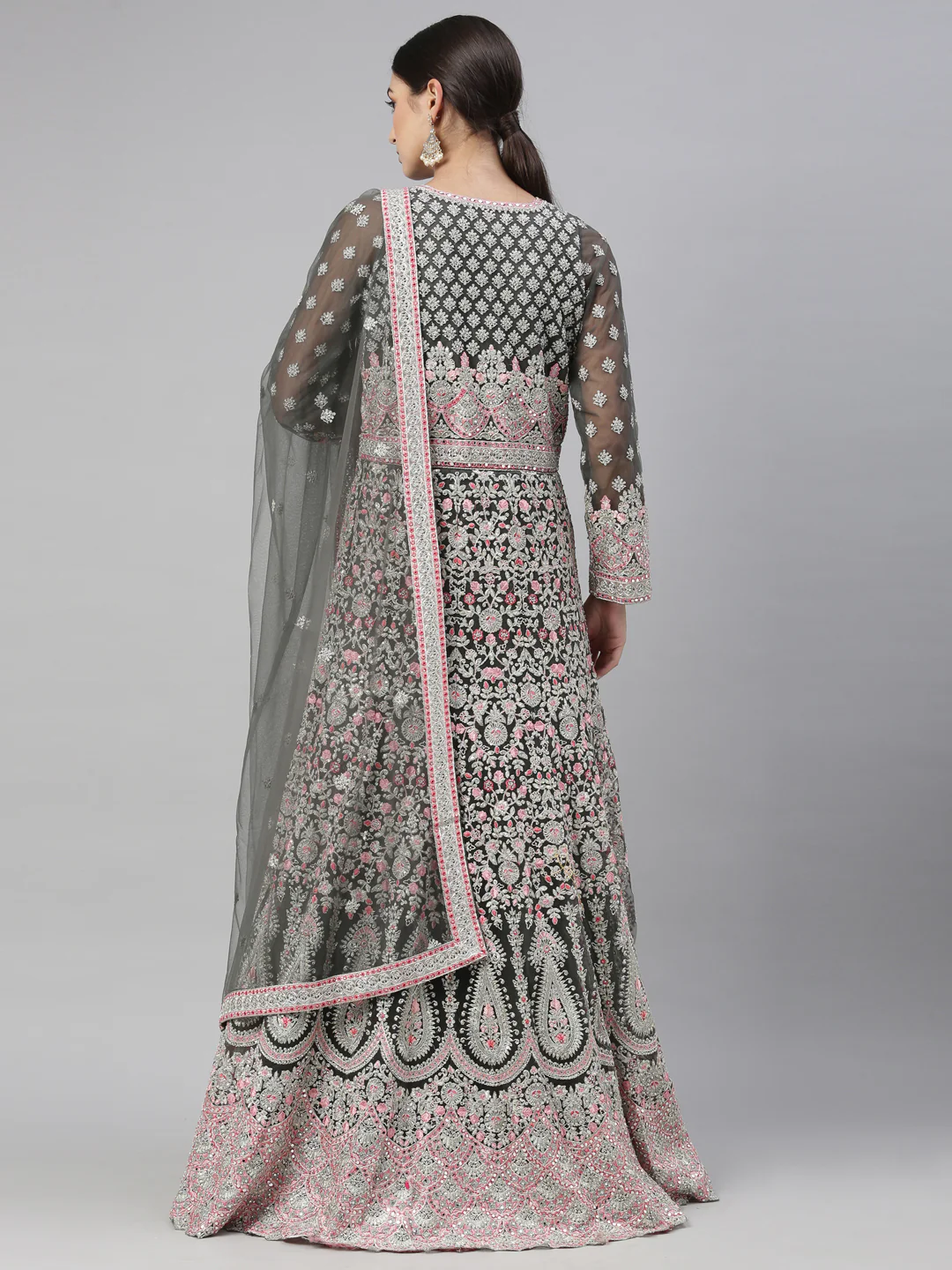 Neerus Green Color Nett Fabric Gown - Image 29