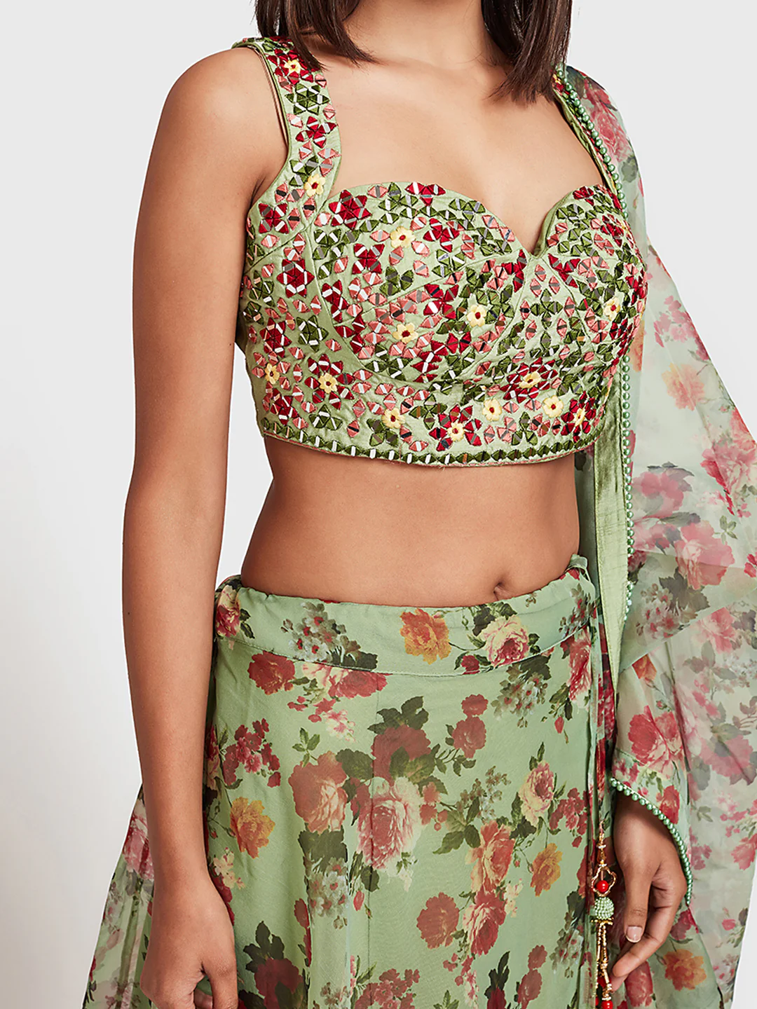 Neerus Green Color Organza Fabric Ghagra Set - Image 4