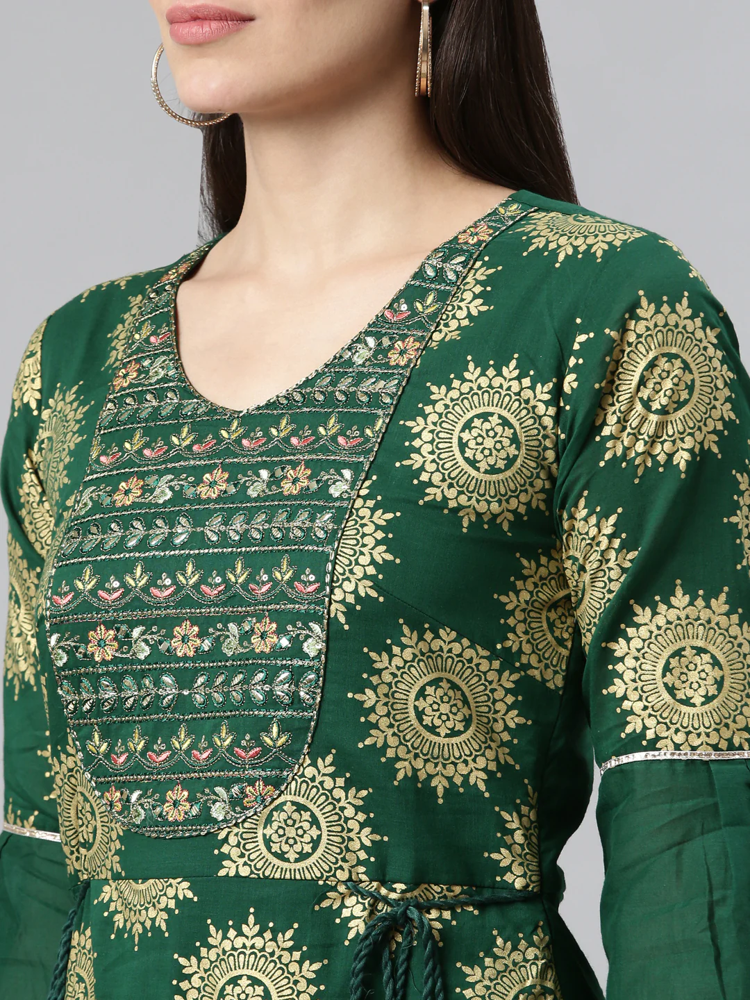 Neerus Green Color Printed Floral Dress - Image 4