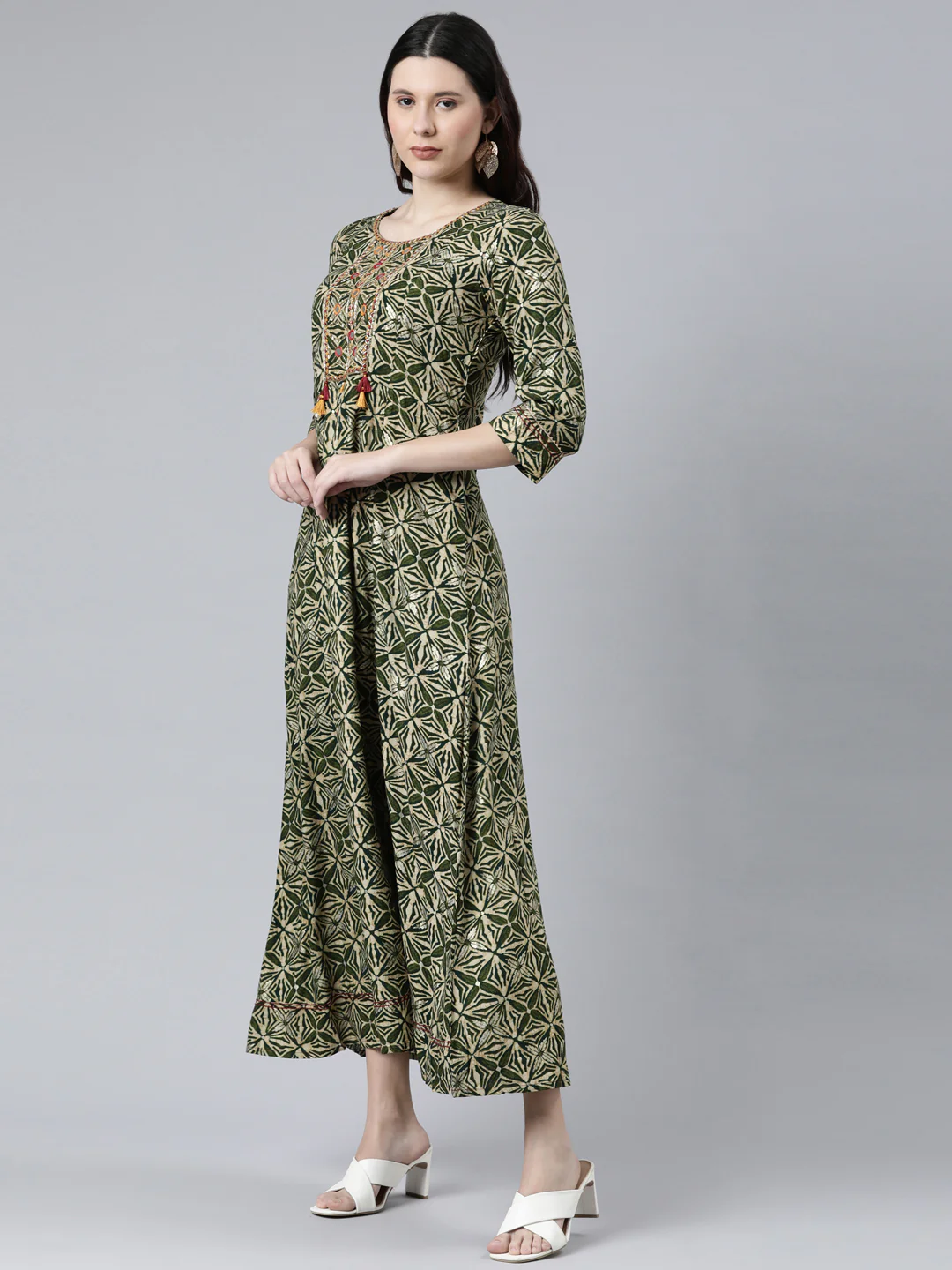 Neerus Green Color Rayon Fabric Dress - Image 2