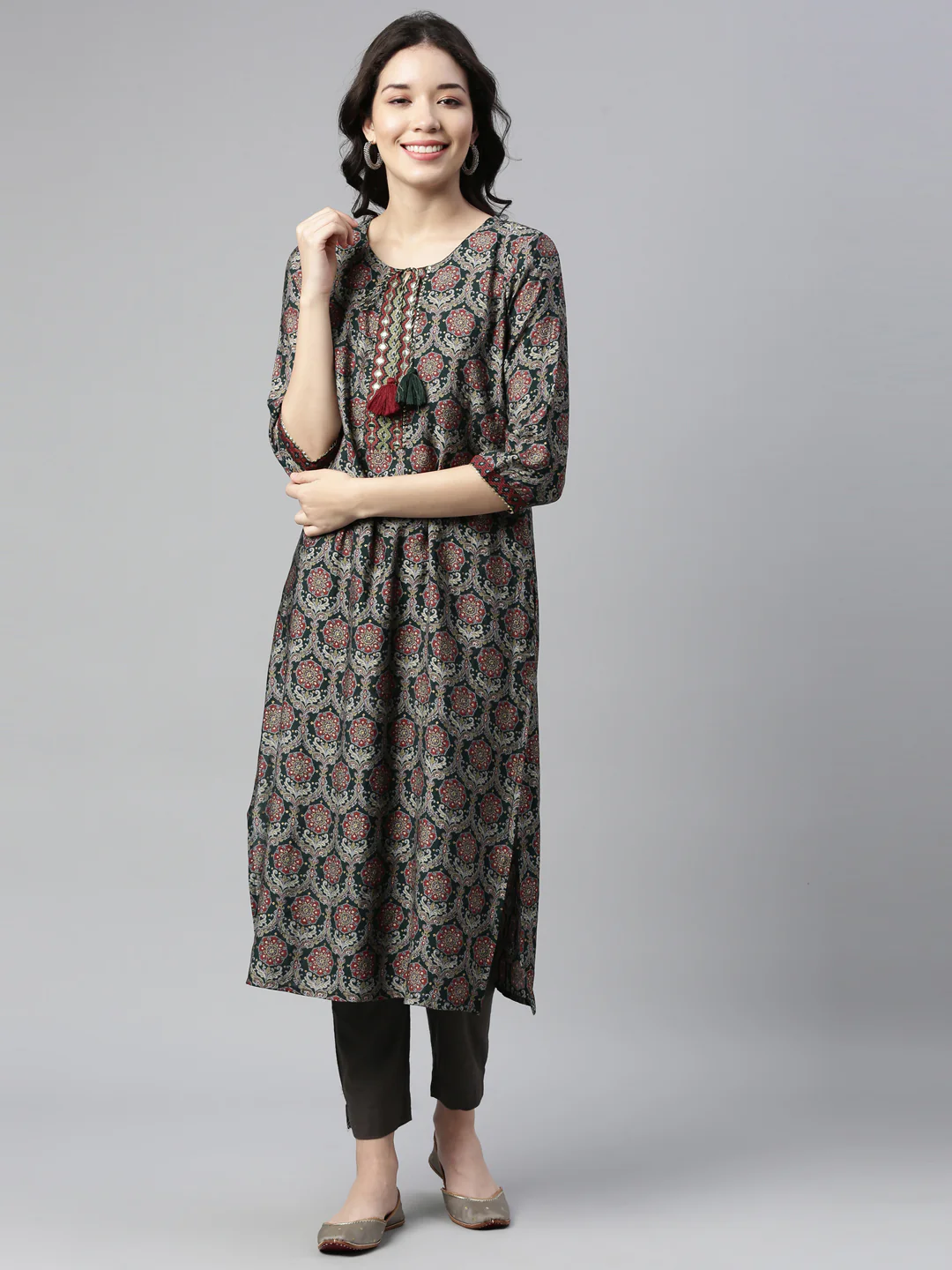 Neerus Green Color Rayon Fabric Kurta - Image 4