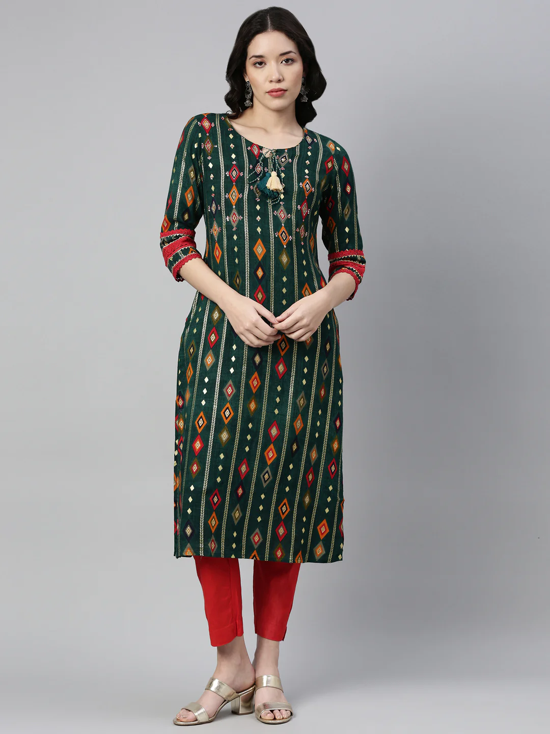 Neerus Green Color Rayon Fabric Kurta