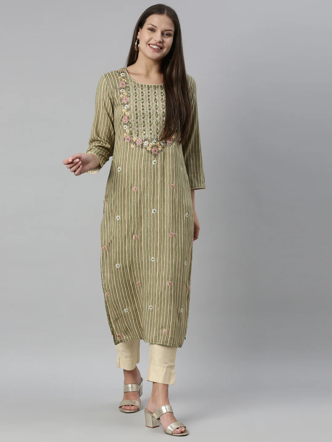 Neerus Green Color Rayon Fabric Kurta - Image 13
