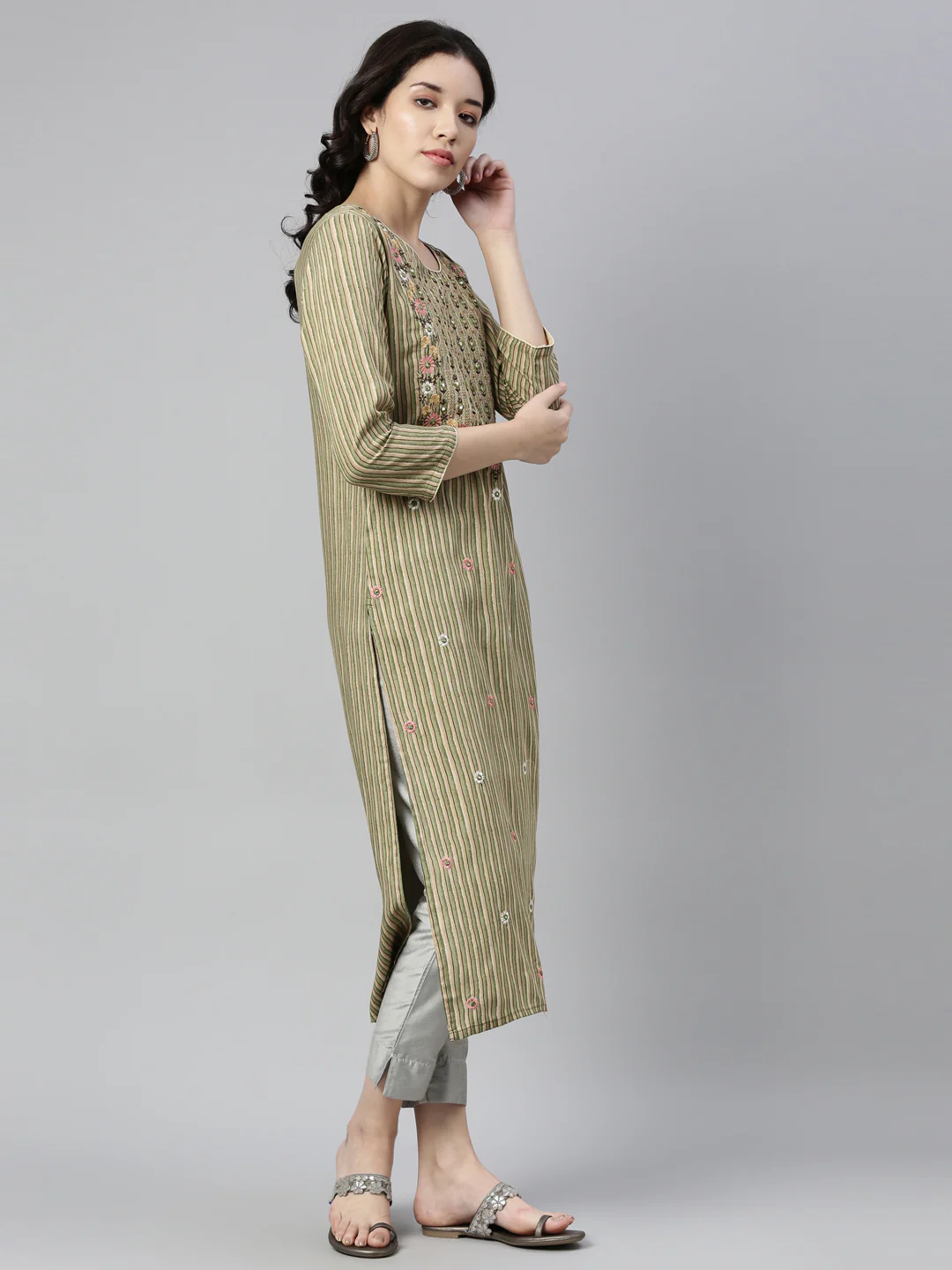 Neerus Green Color Rayon Fabric Kurta - Image 3