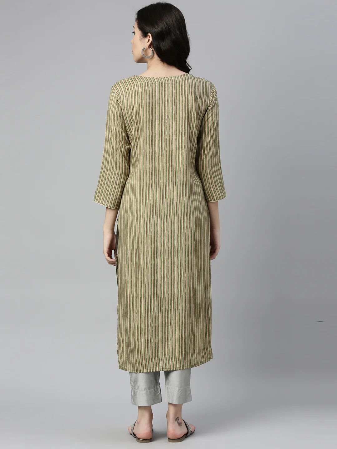 Neerus Green Color Rayon Fabric Kurta - Image 4