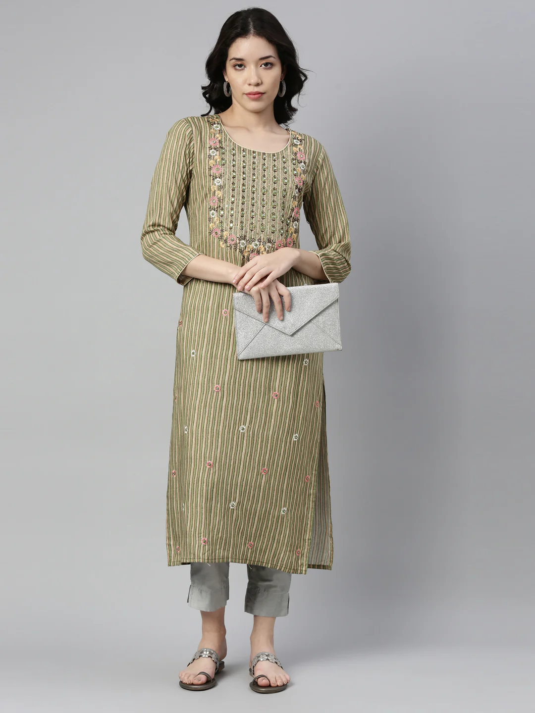 Neerus Green Color Rayon Fabric Kurta - Image 6