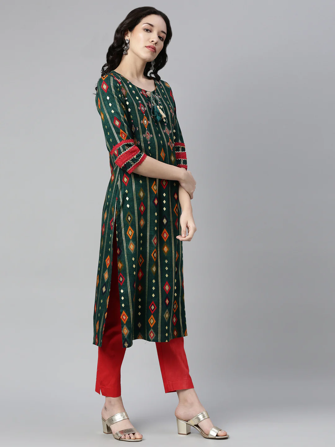 Neerus Green Color Rayon Fabric Kurta - Image 2