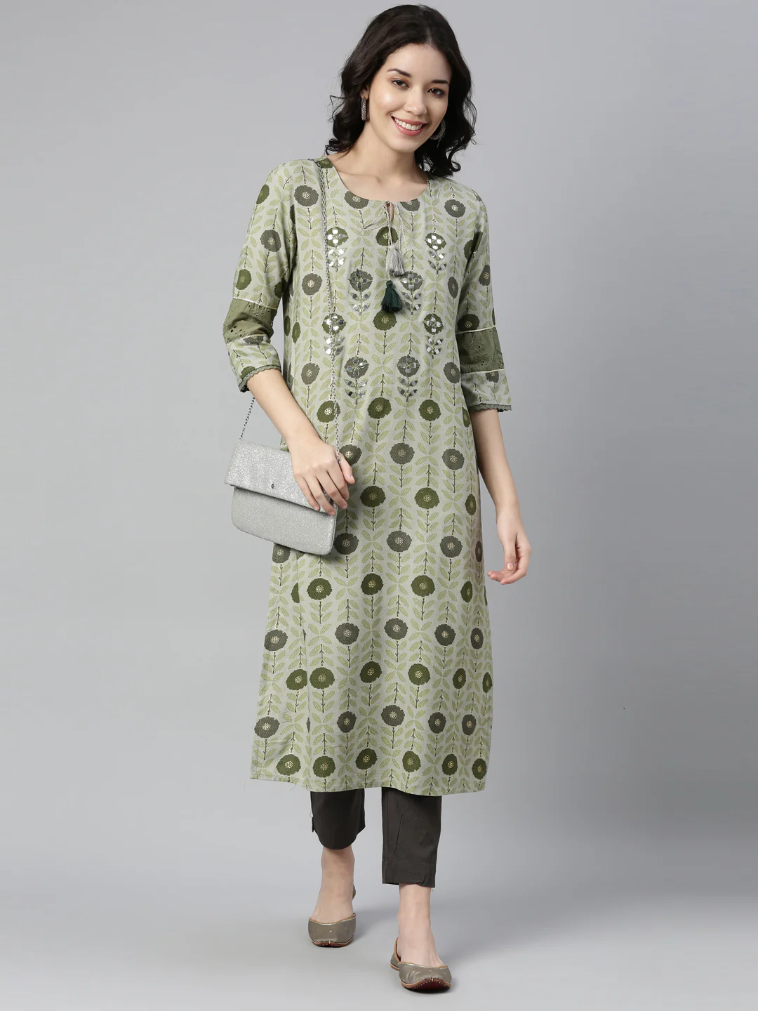 Neerus Green Color Rayon Fabric Kurta - Image 4