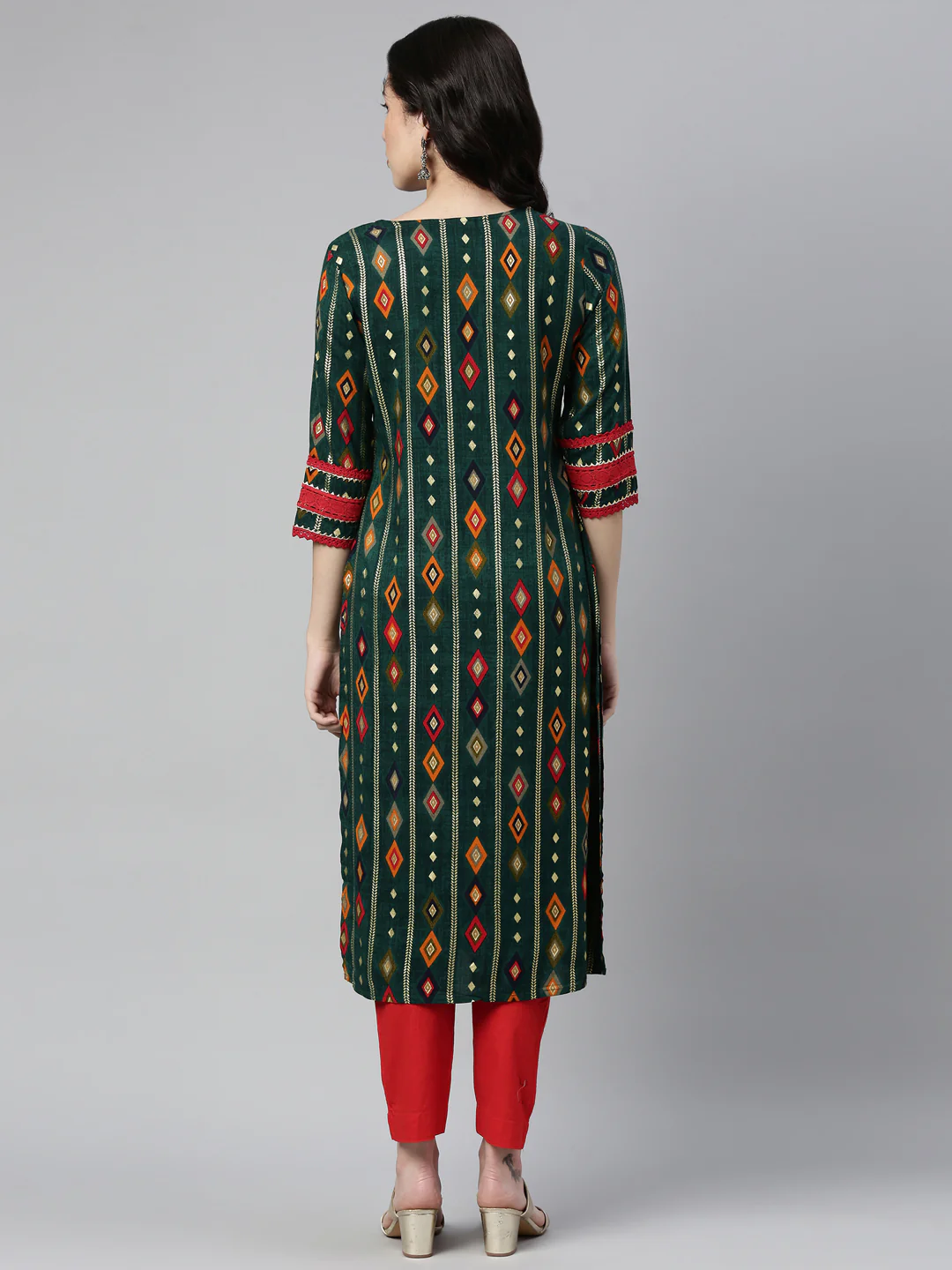 Neerus Green Color Rayon Fabric Kurta - Image 3