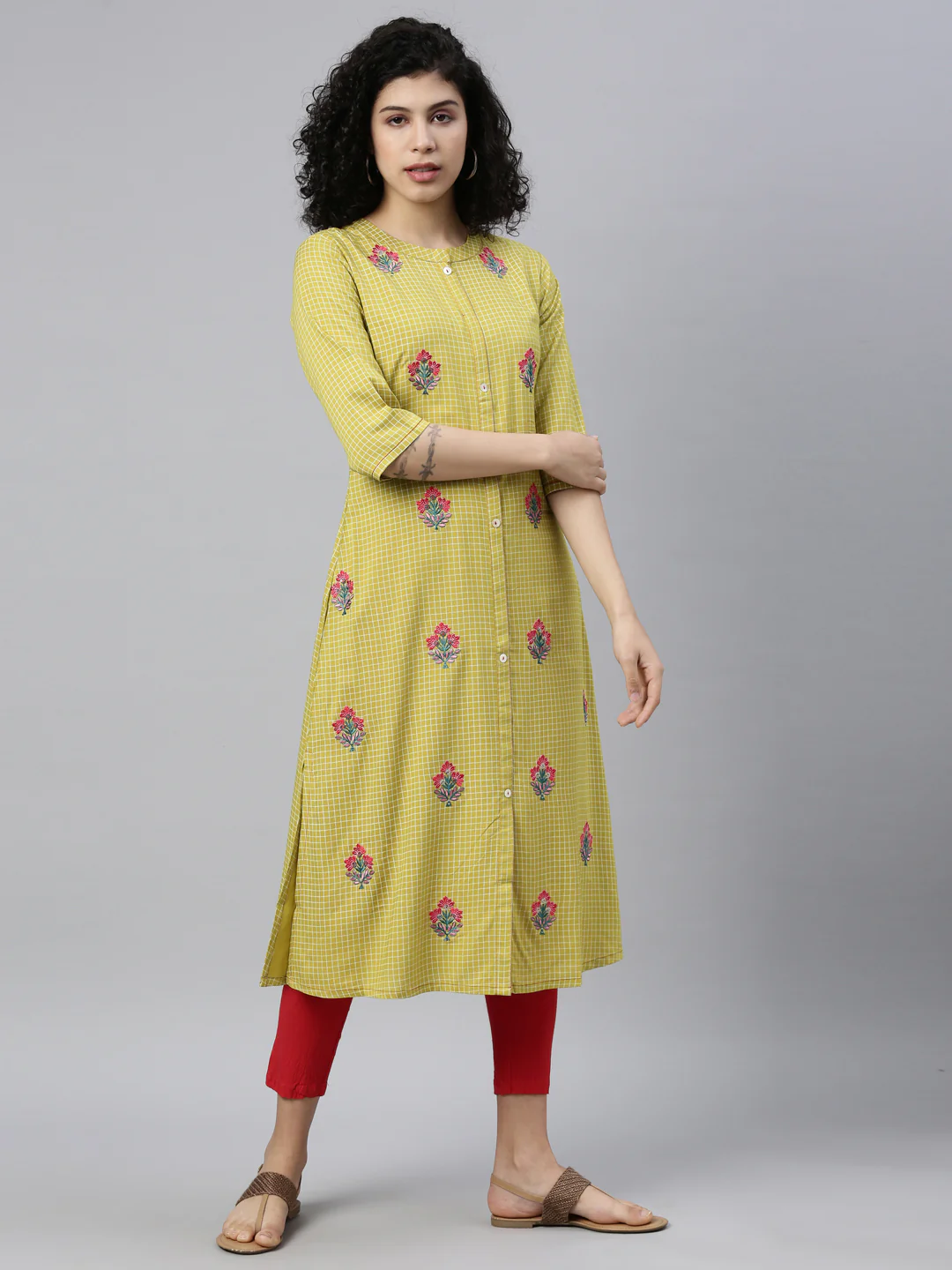 Neerus Green Color Rayon Fabric Kurta