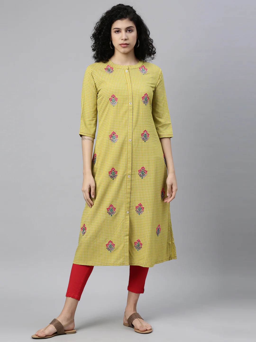 Neerus Green Color Rayon Fabric Kurta - Image 4