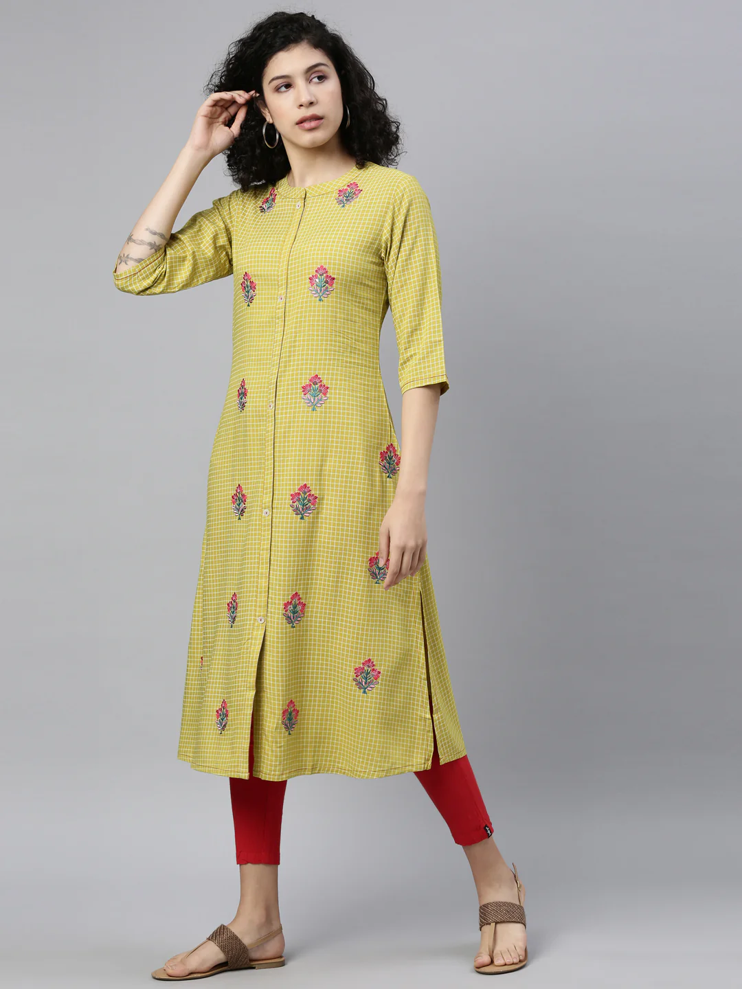 Neerus Green Color Rayon Fabric Kurta - Image 5