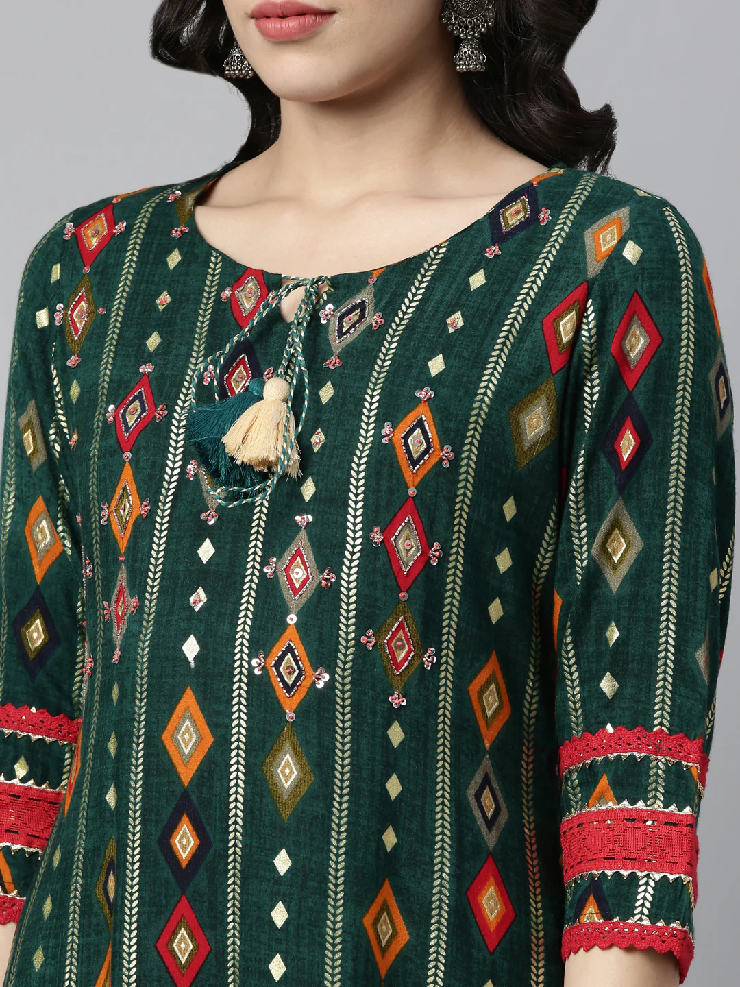 Neerus Green Color Rayon Fabric Kurta - Image 4