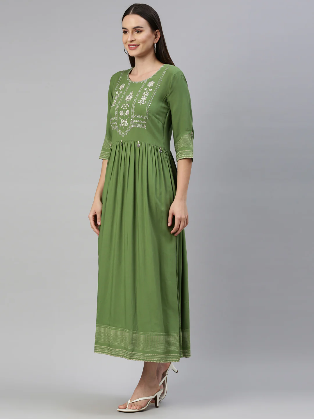 Neerus Green Color Rayon Fabric Kurta - Image 3