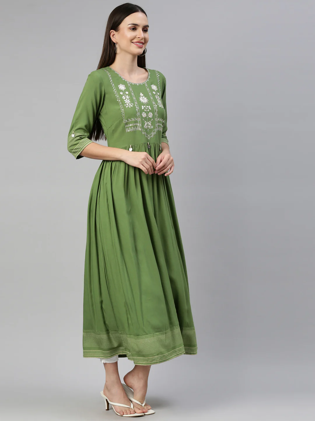 Neerus Green Color Rayon Fabric Kurta - Image 4