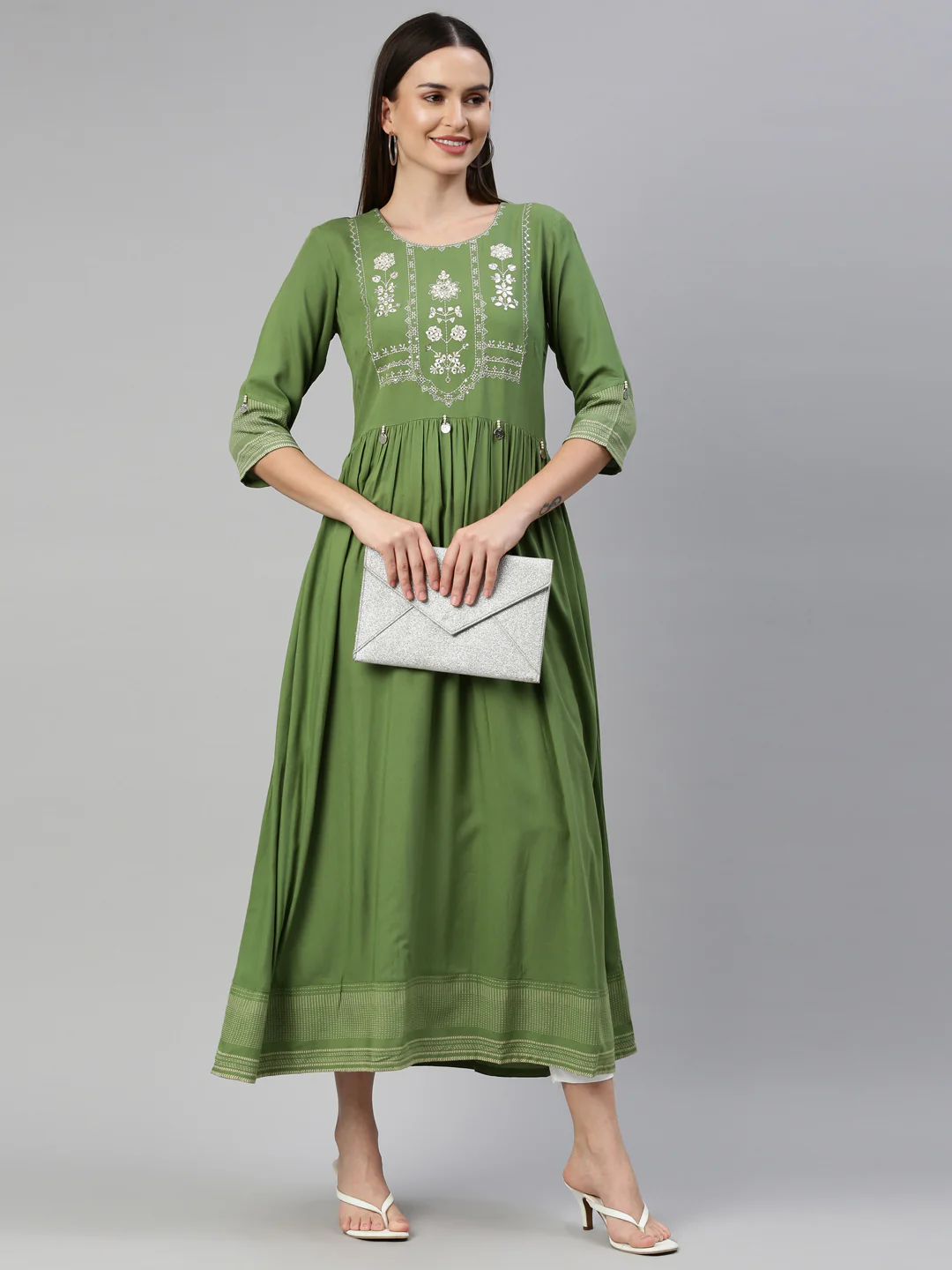 Neerus Green Color Rayon Fabric Kurta - Image 6