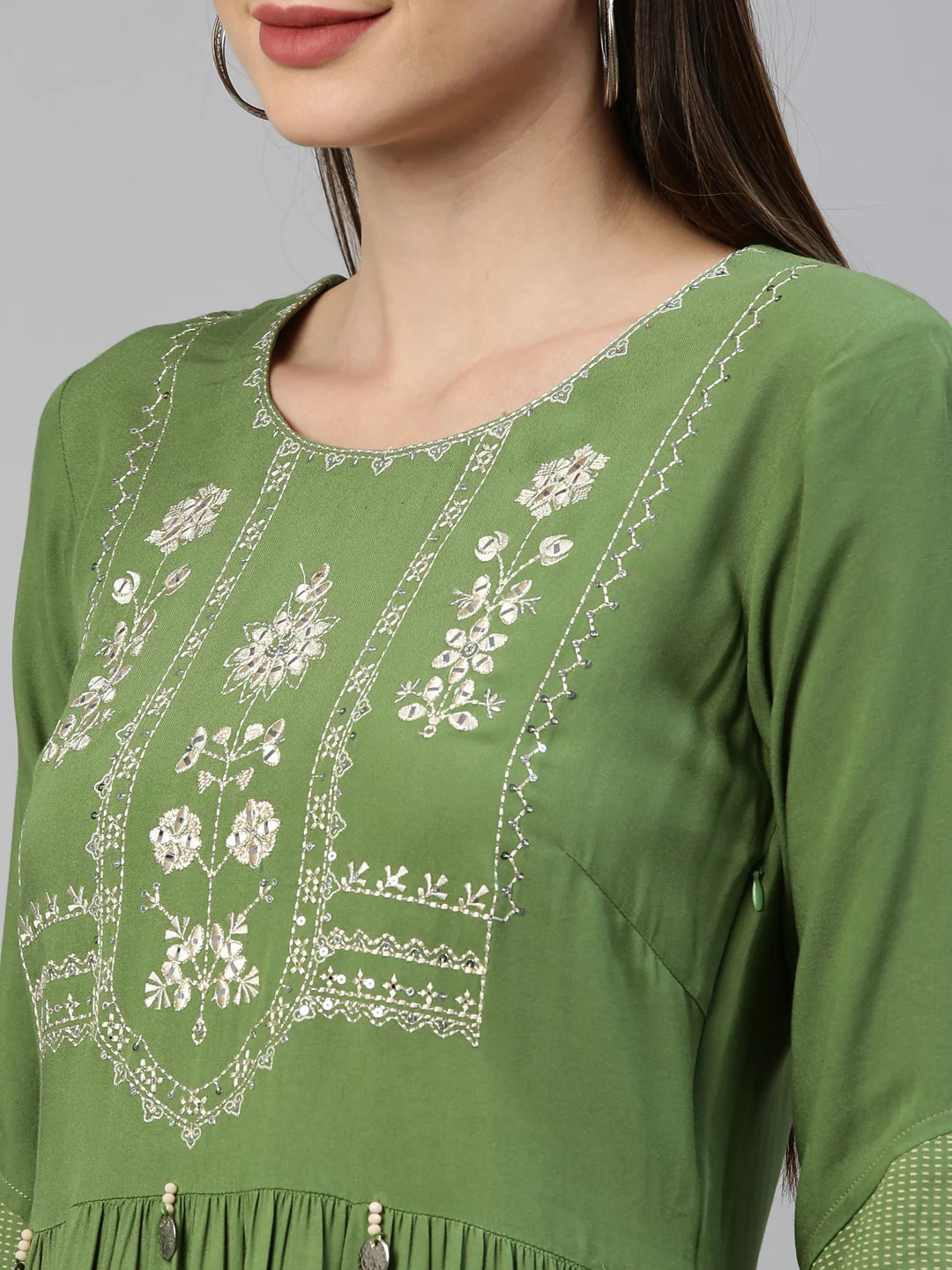 Neerus Green Color Rayon Fabric Kurta - Image 8