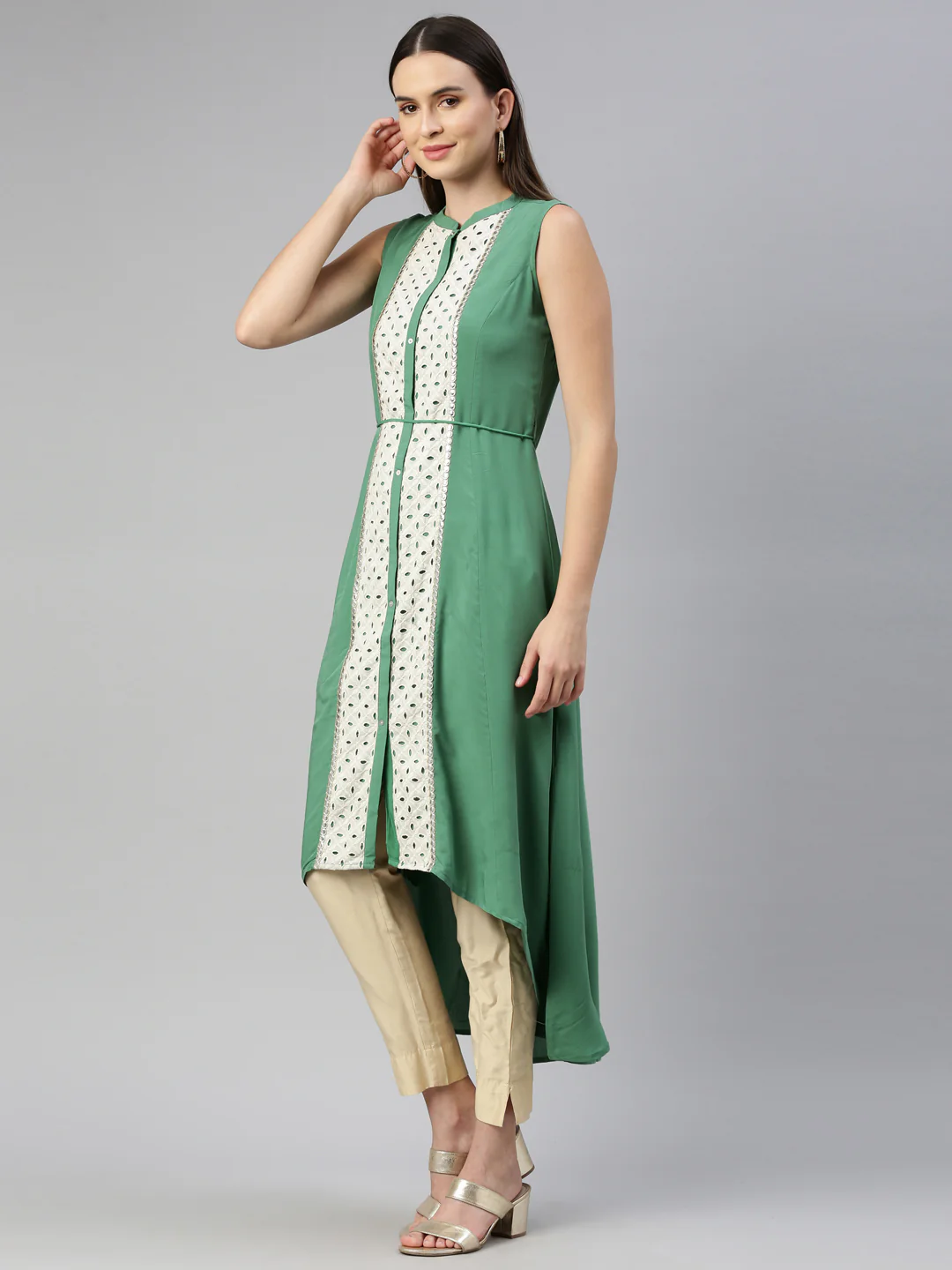 Neerus Green Color Rayon Fabric Kurta - Image 3