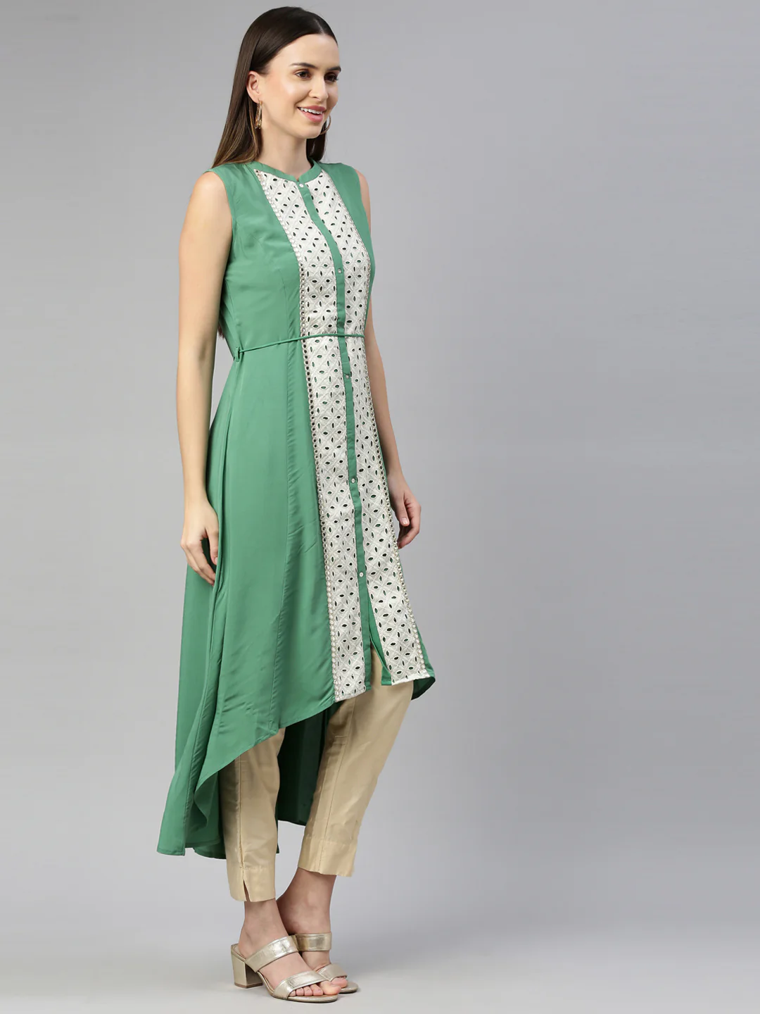 Neerus Green Color Rayon Fabric Kurta - Image 4