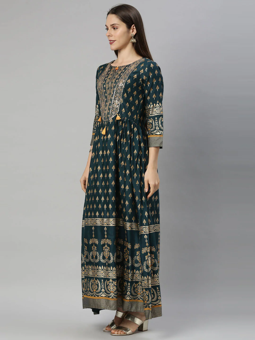 Neerus Green Color Santoon Fabric Tunic - Image 4