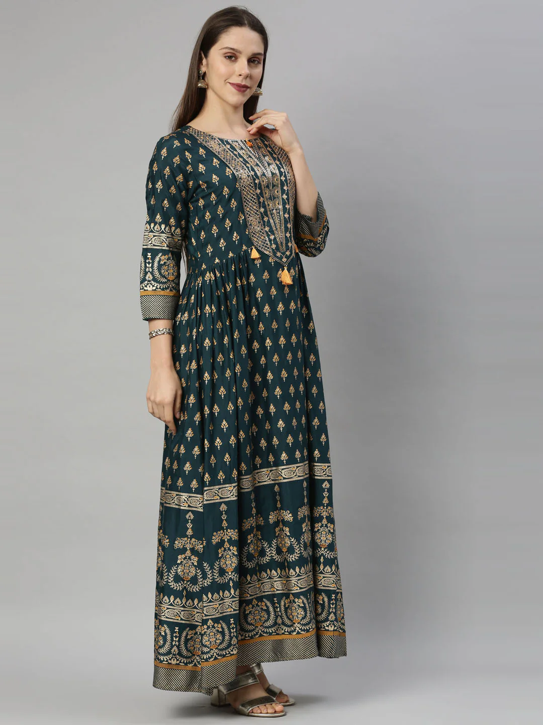 Neerus Green Color Santoon Fabric Tunic - Image 5