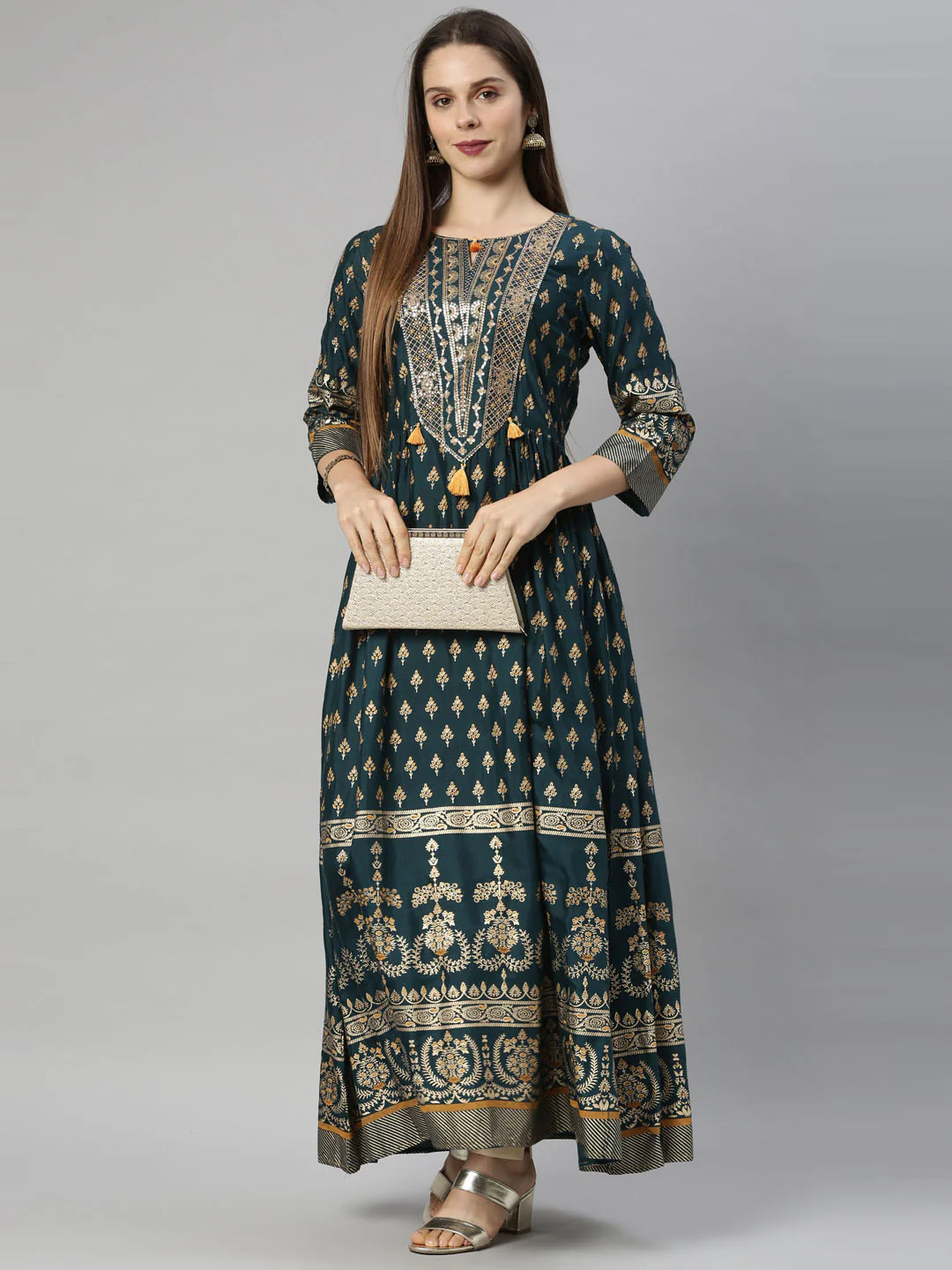 Neerus Green Color Santoon Fabric Tunic - Image 7