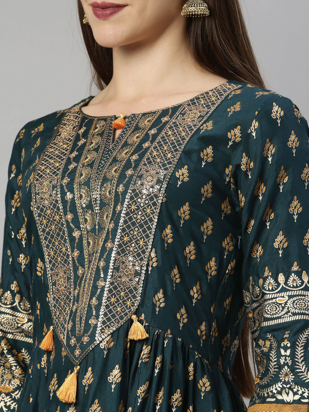 Neerus Green Color Santoon Fabric Tunic - Image 8