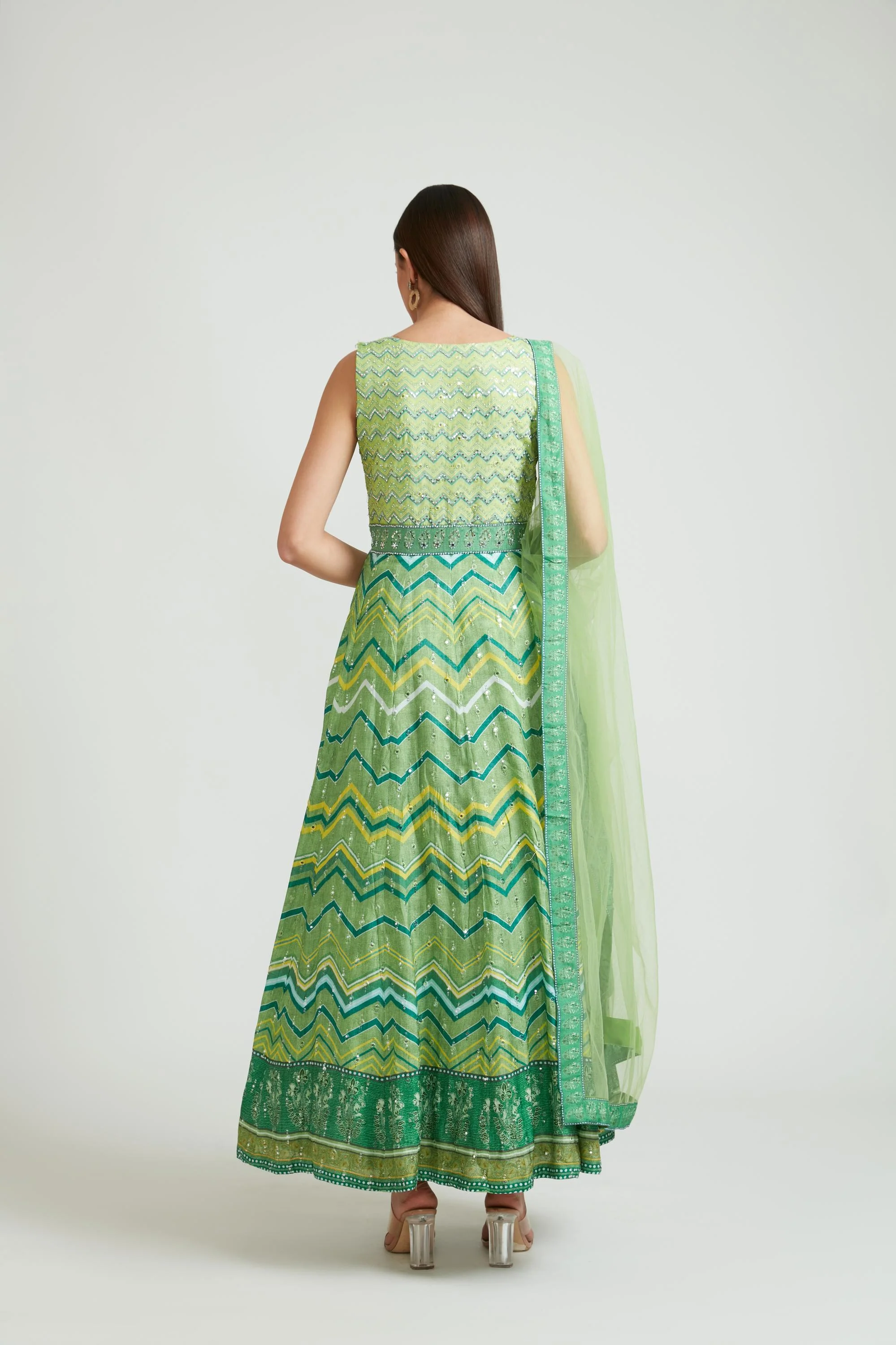 Neerus Green Color Silk Fabric Anarkali Suit Set - Image 2