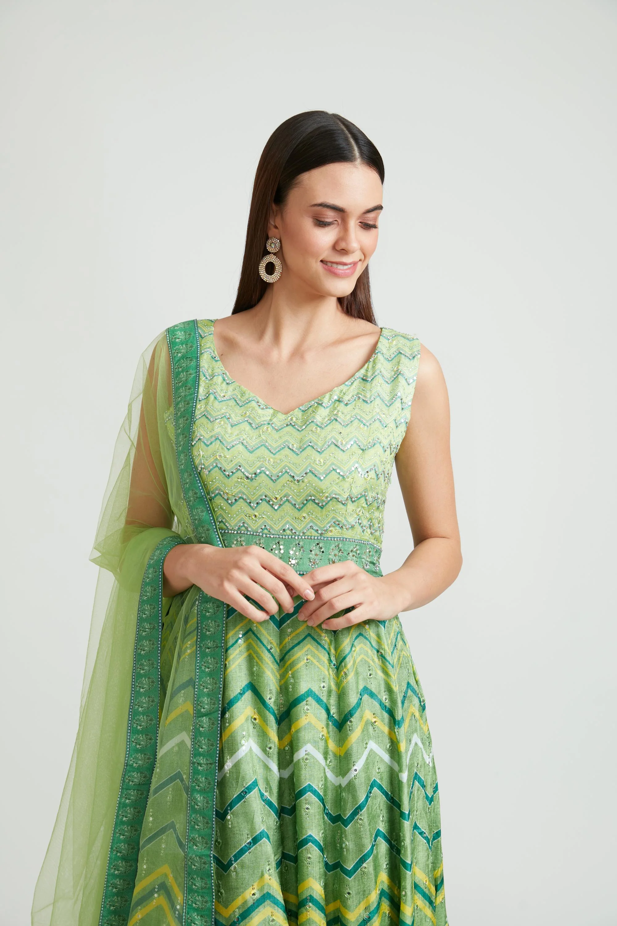 Neerus Green Color Silk Fabric Anarkali Suit Set - Image 5