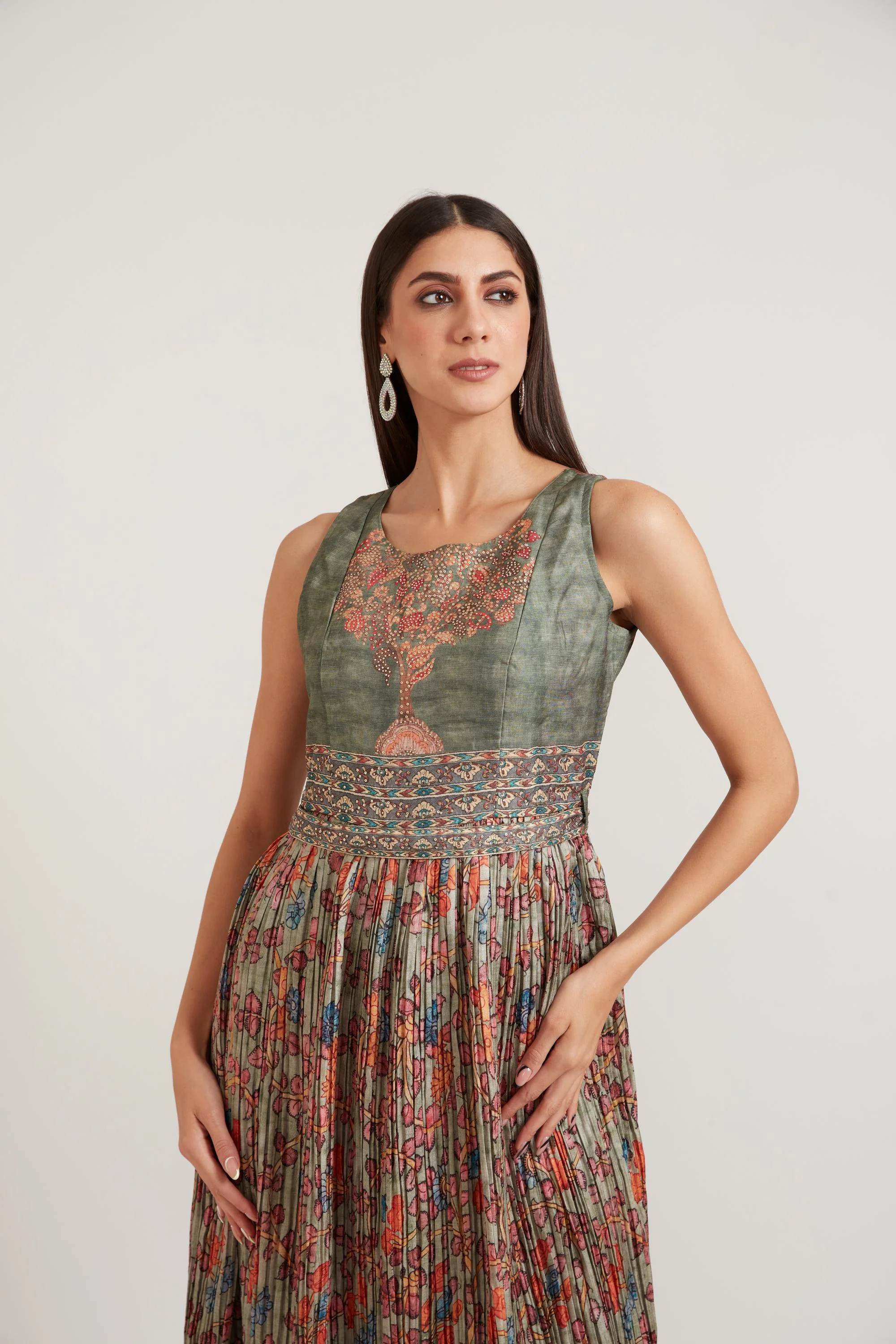Neerus Green Color Silk Fabric Gown - Image 2