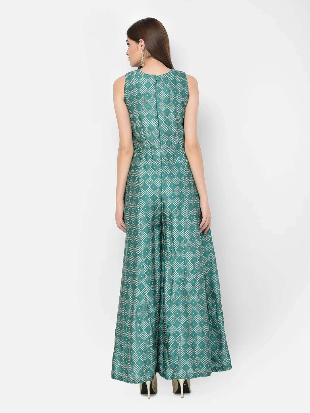 Neerus Green Color Silk Fabric Jump Suit - Image 5