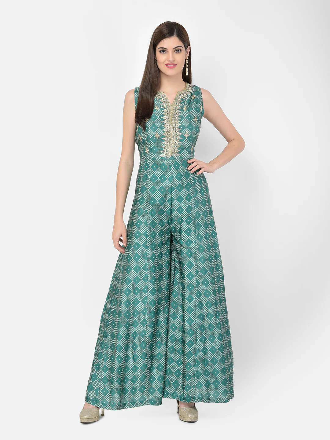 Neerus Green Color Silk Fabric Jump Suit - Image 7