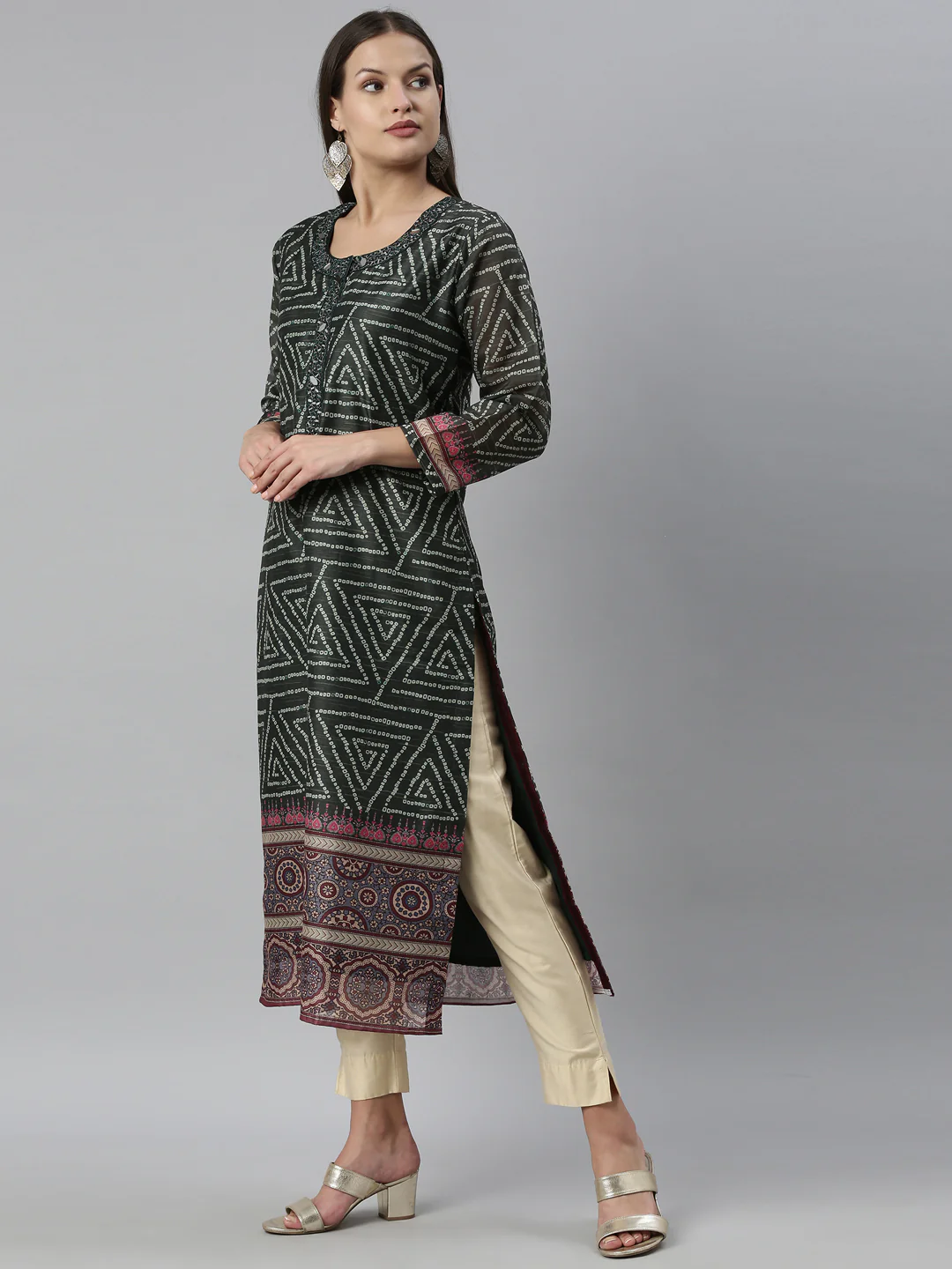 Neerus Green Color Silk Fabric Kurta - Image 3