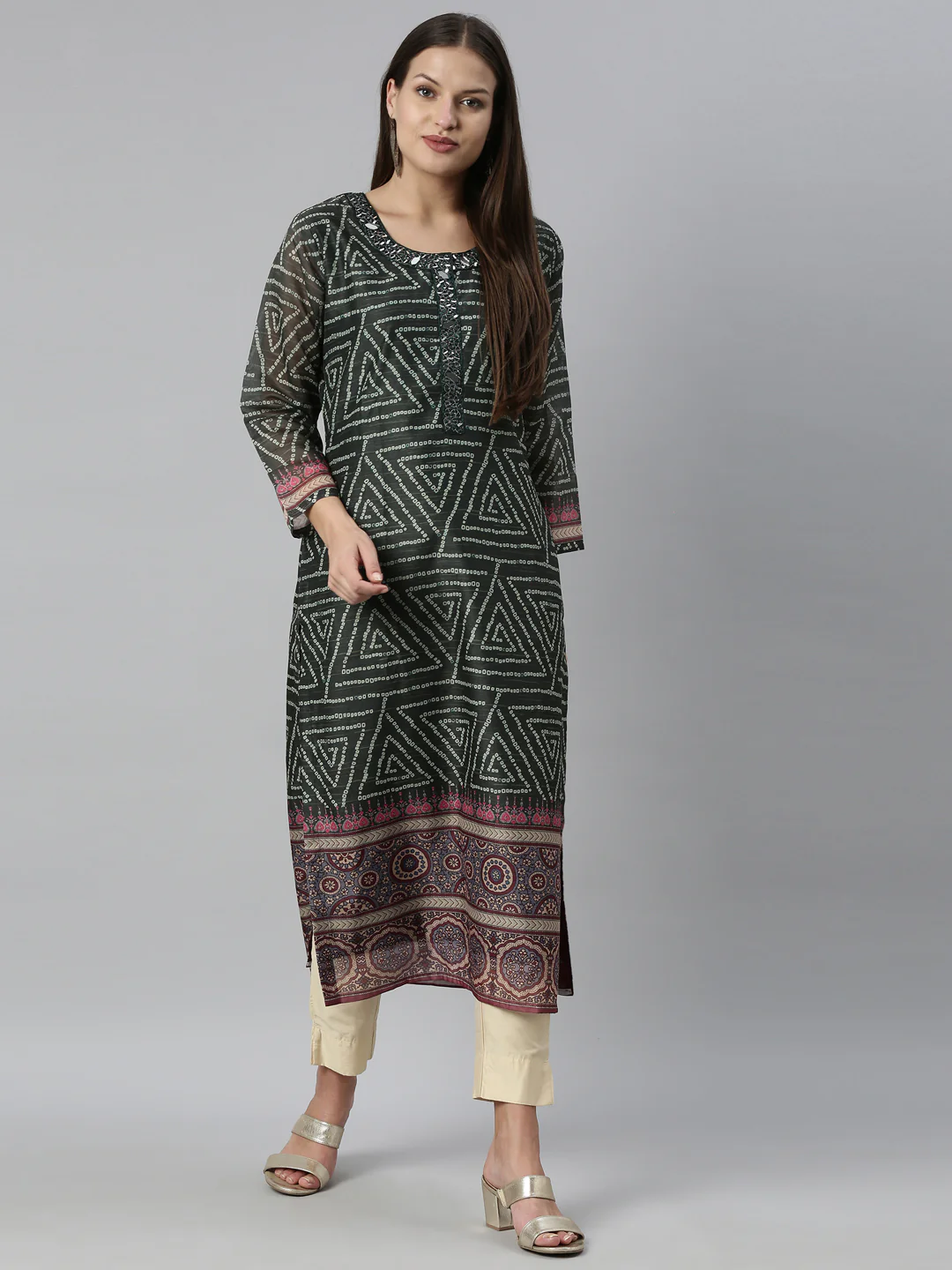 Neerus Green Color Silk Fabric Kurta - Image 6