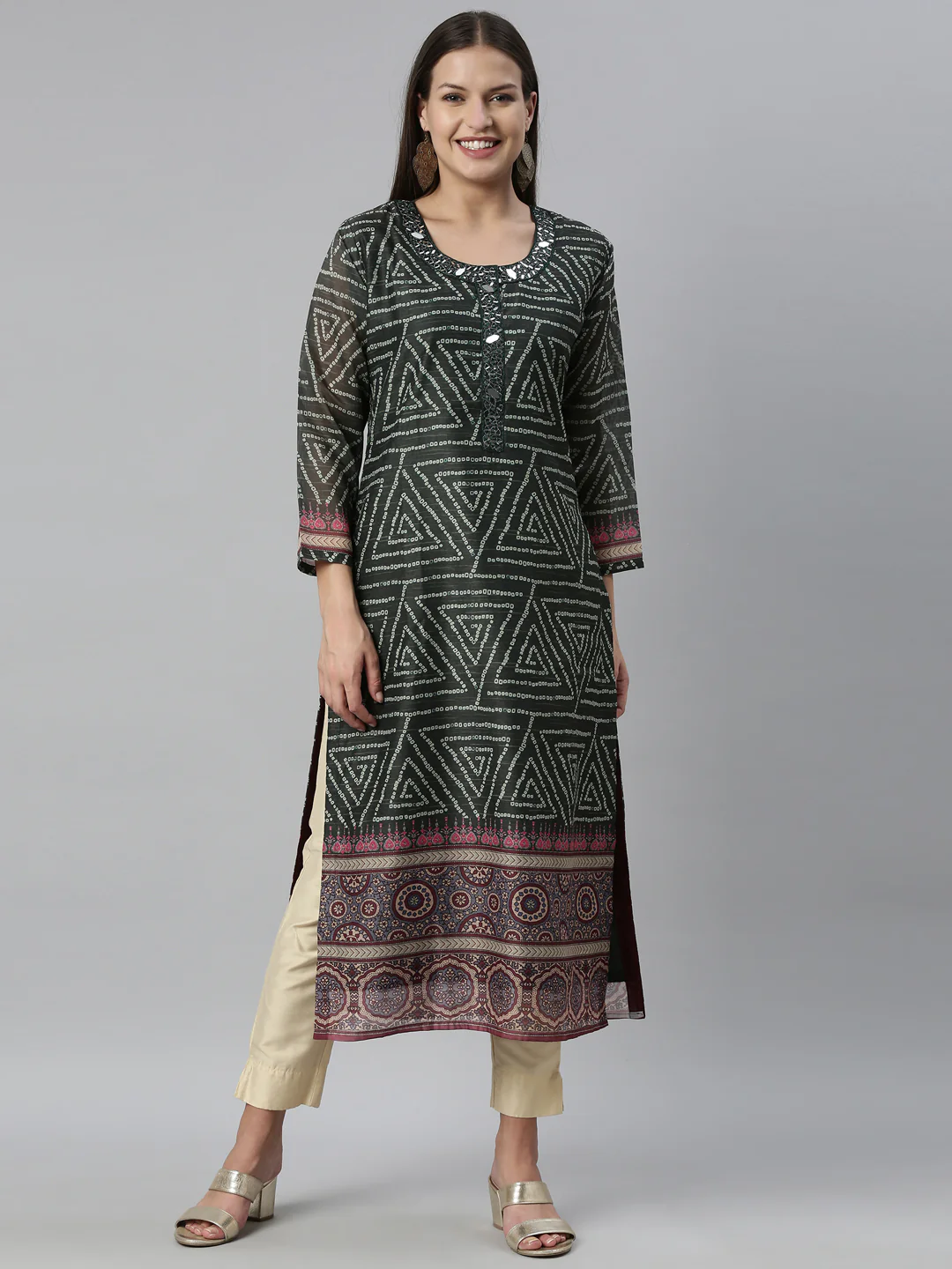 Neerus Green Color Silk Fabric Kurta - Image 9