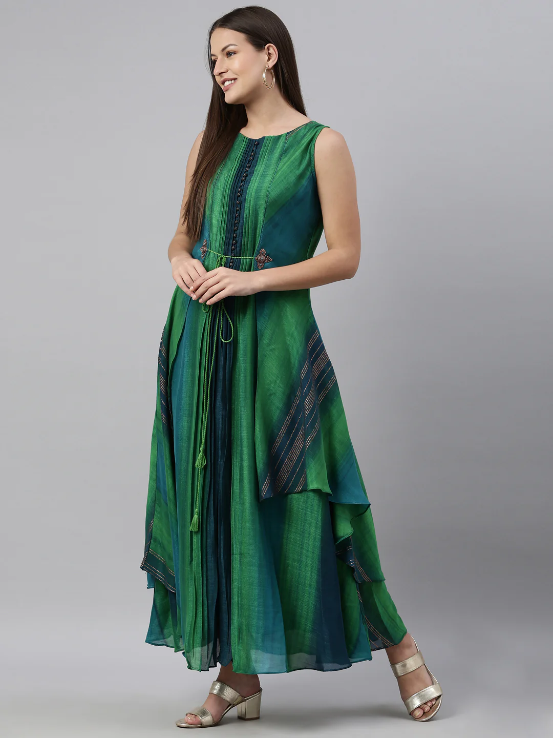 Neerus Green Color Silk Fabric Kurta - Image 6