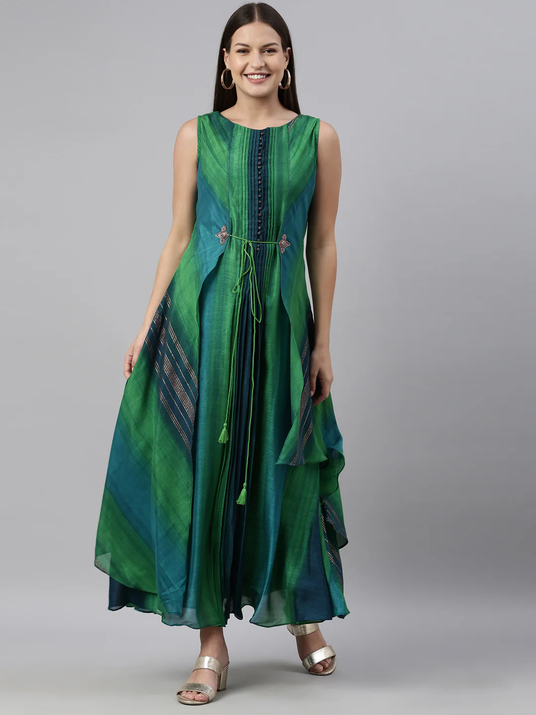 Neerus Green Color Silk Fabric Kurta - Image 9