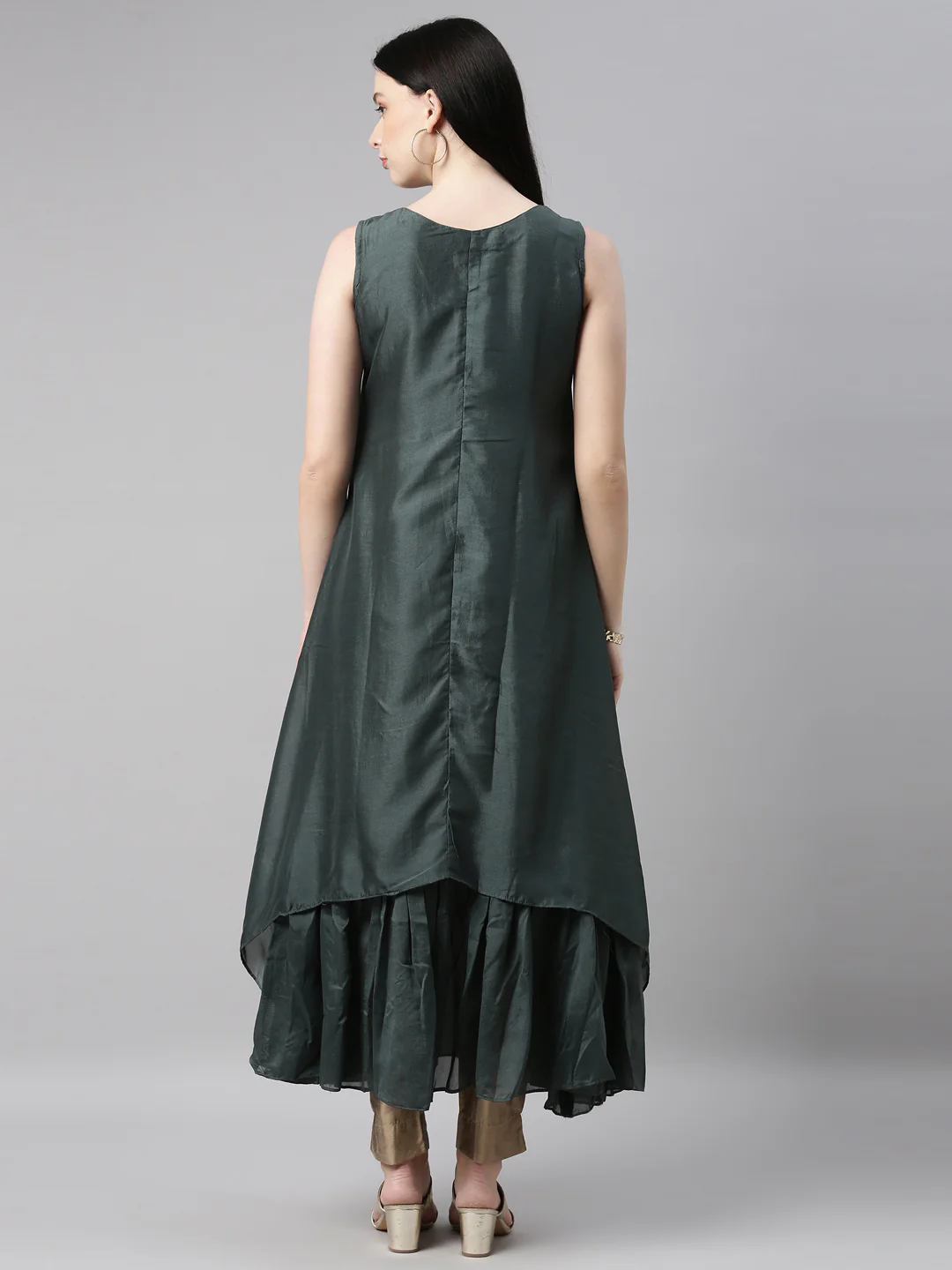 Neerus Green Color Silk Fabric Kurta - Image 5