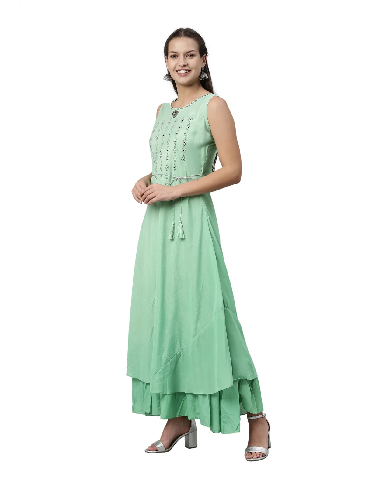 Neerus Green Color Silk Fabric Kurta - Image 3