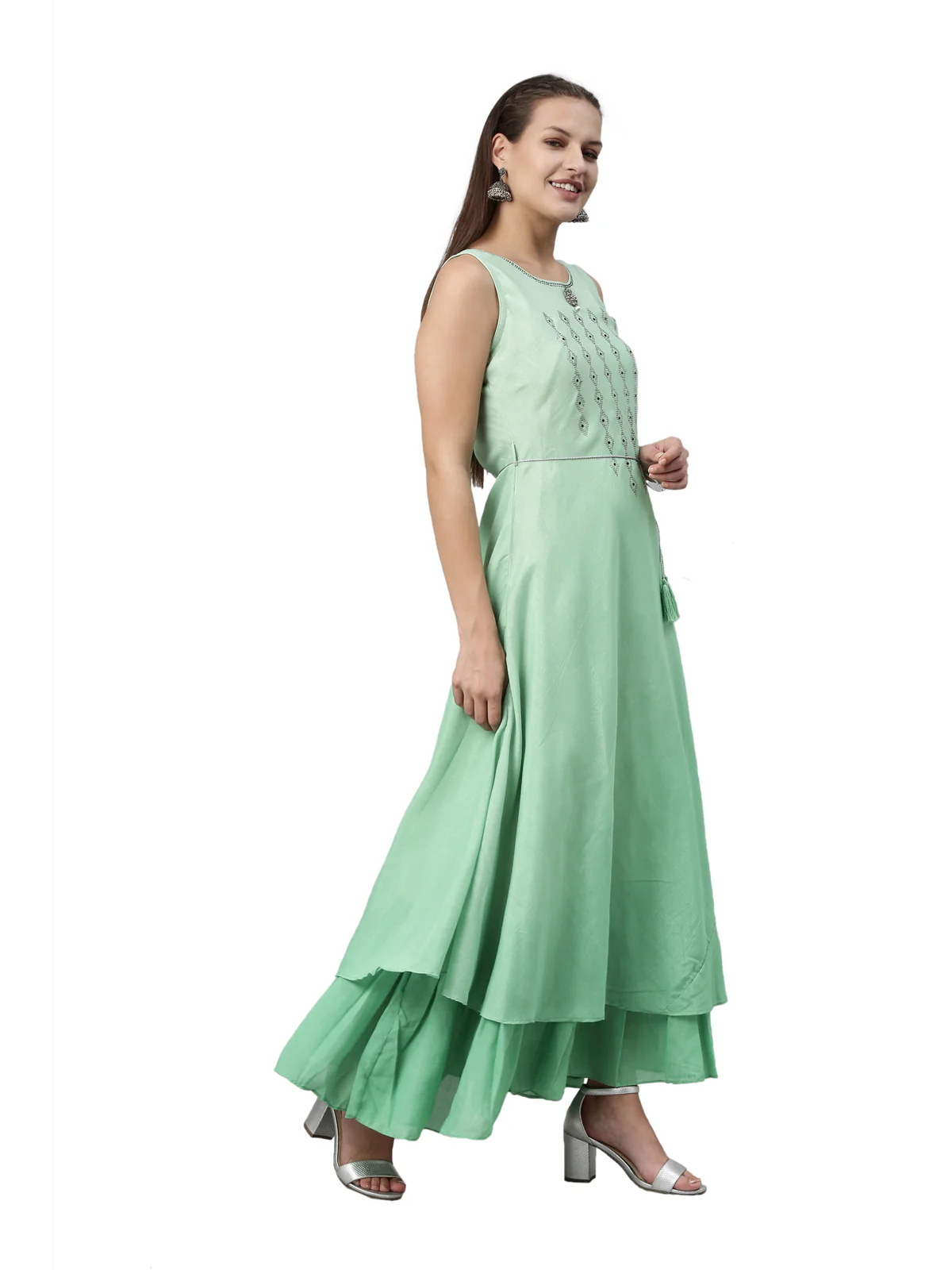 Neerus Green Color Silk Fabric Kurta - Image 4